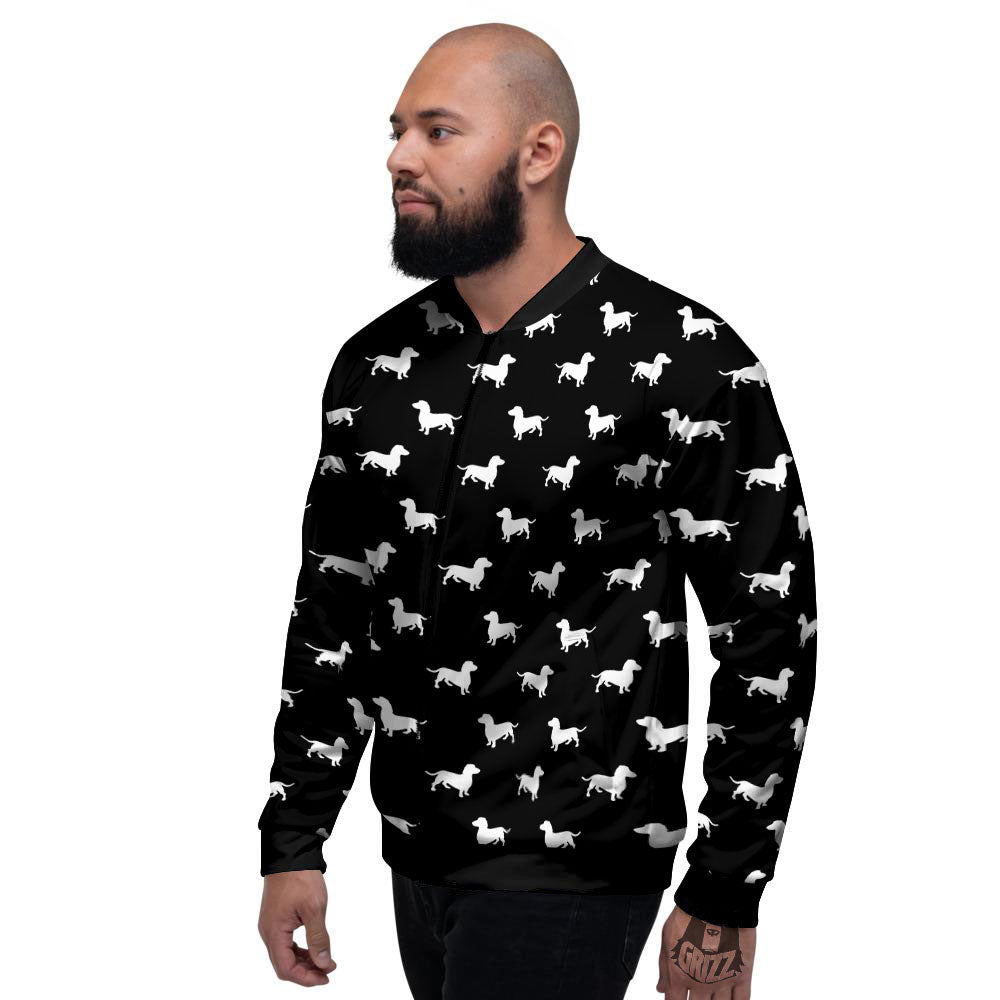 Dachshund White And Black Print Pattern Men's Bomber Jacket-grizzshop