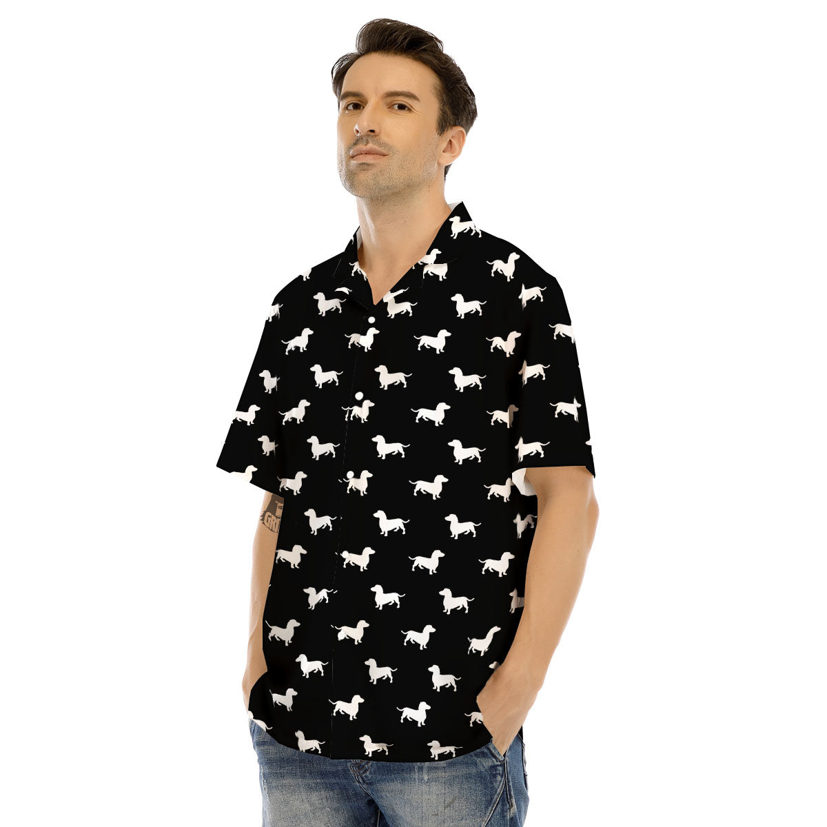 Dachshund White And Black Print Pattern Men's Hawaiian Shirt-grizzshop