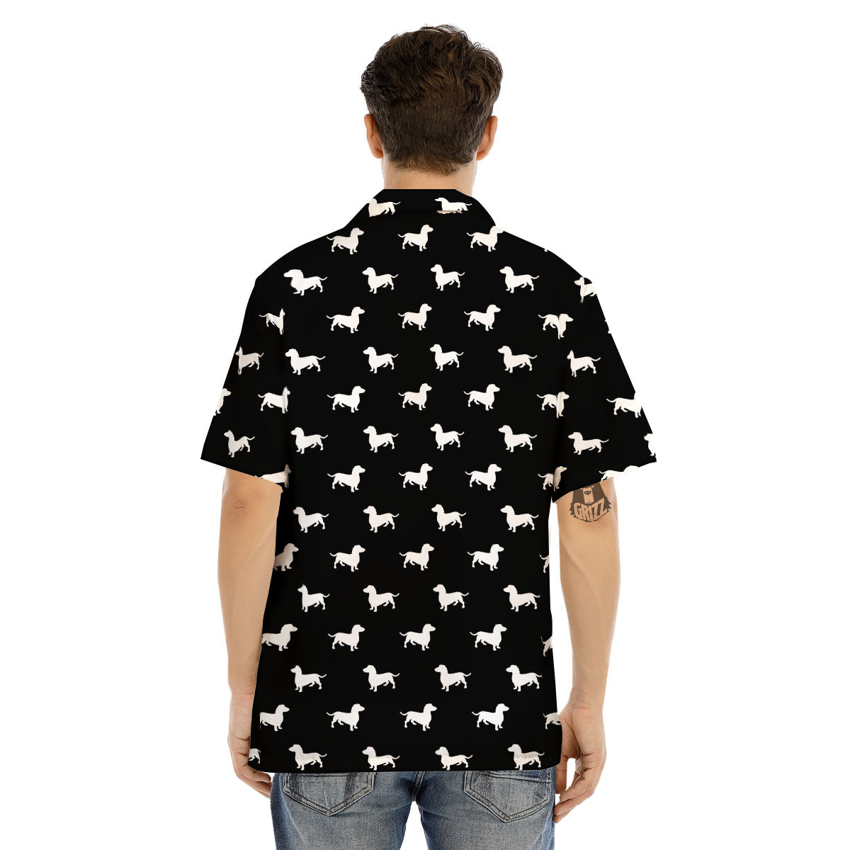 Dachshund White And Black Print Pattern Men's Hawaiian Shirt-grizzshop