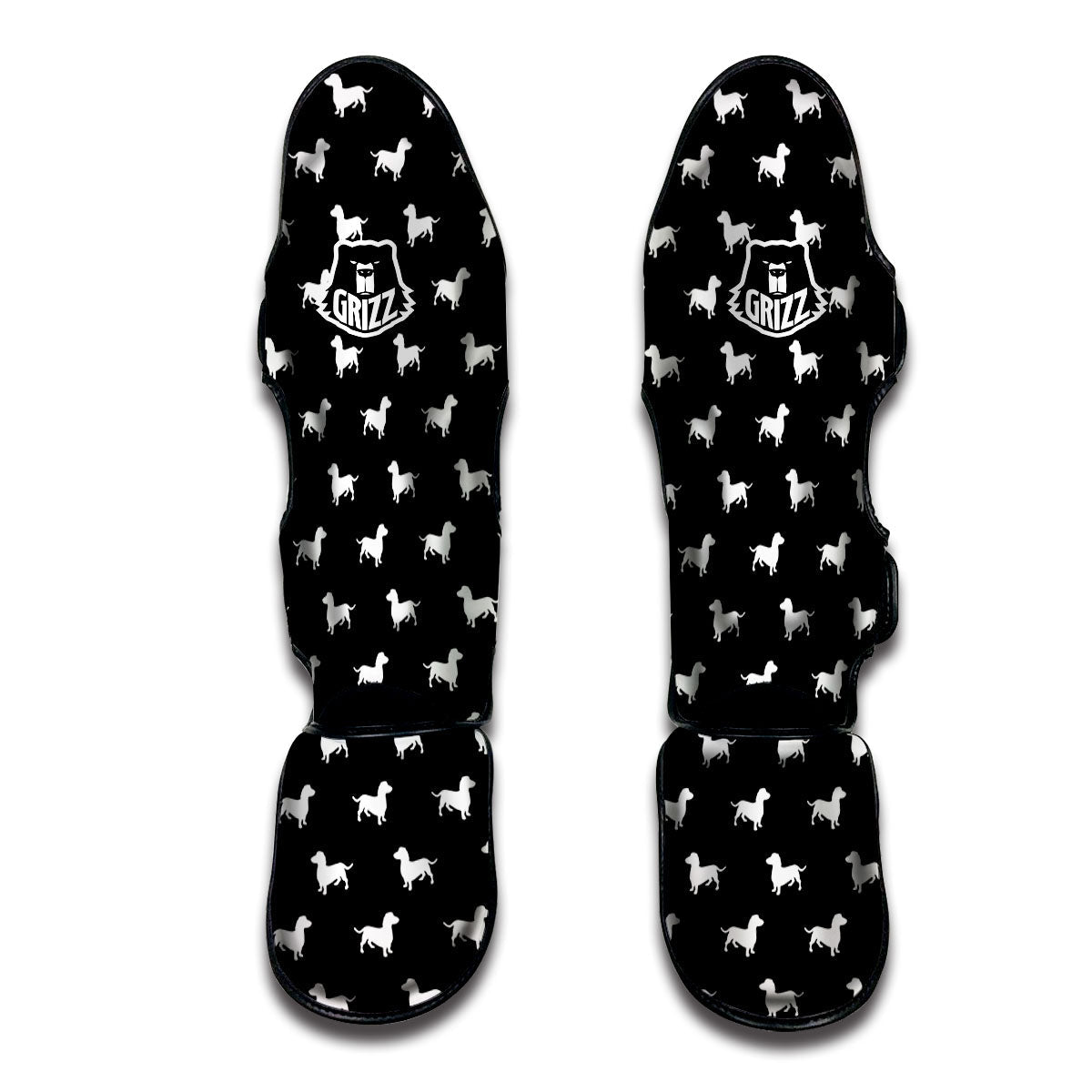 Dachshund White And Black Print Pattern Muay Thai Shin Guards-grizzshop