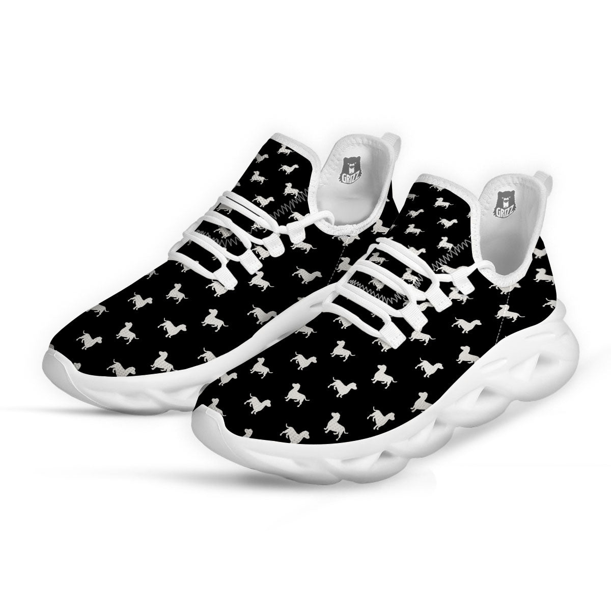 Dachshund White And Black Print Pattern White Running Shoes-grizzshop