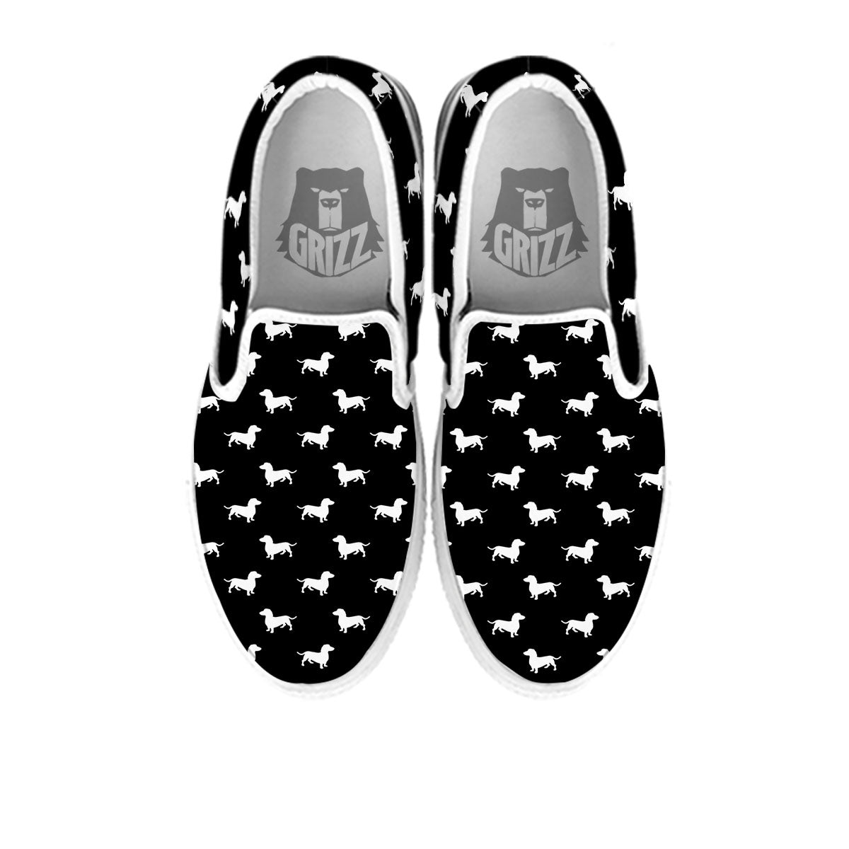 Dachshund White And Black Print Pattern White Slip On Shoes-grizzshop