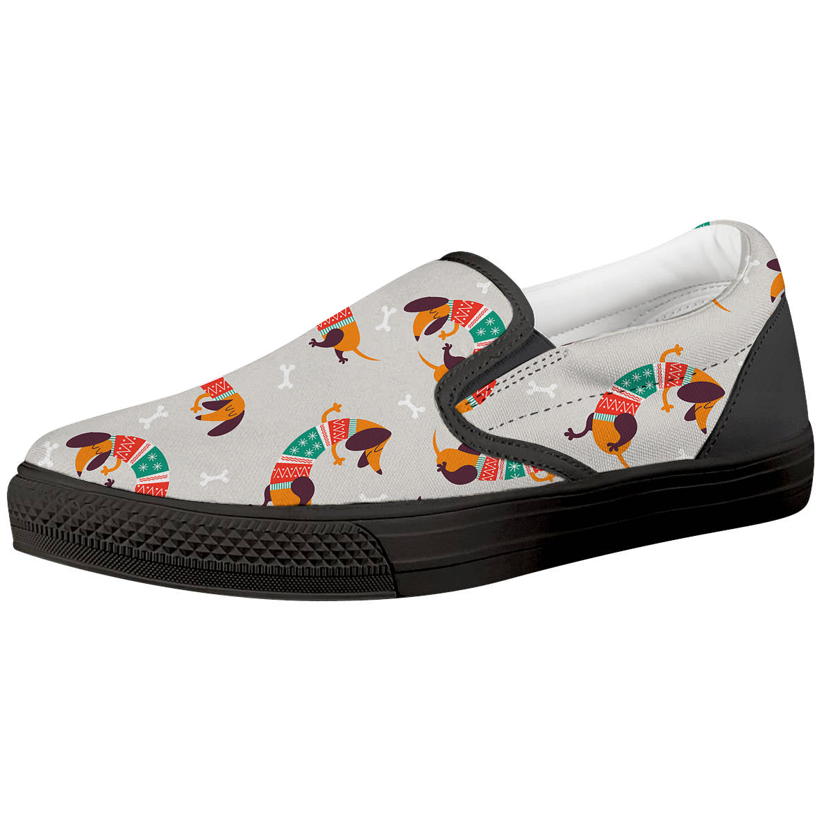 Dachshund Xmas Print Pattern Black Slip On Shoes-grizzshop