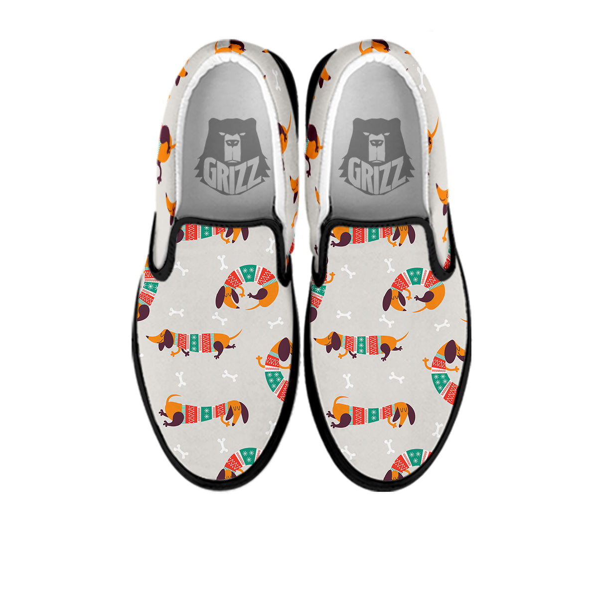 Dachshund Xmas Print Pattern Black Slip On Shoes-grizzshop