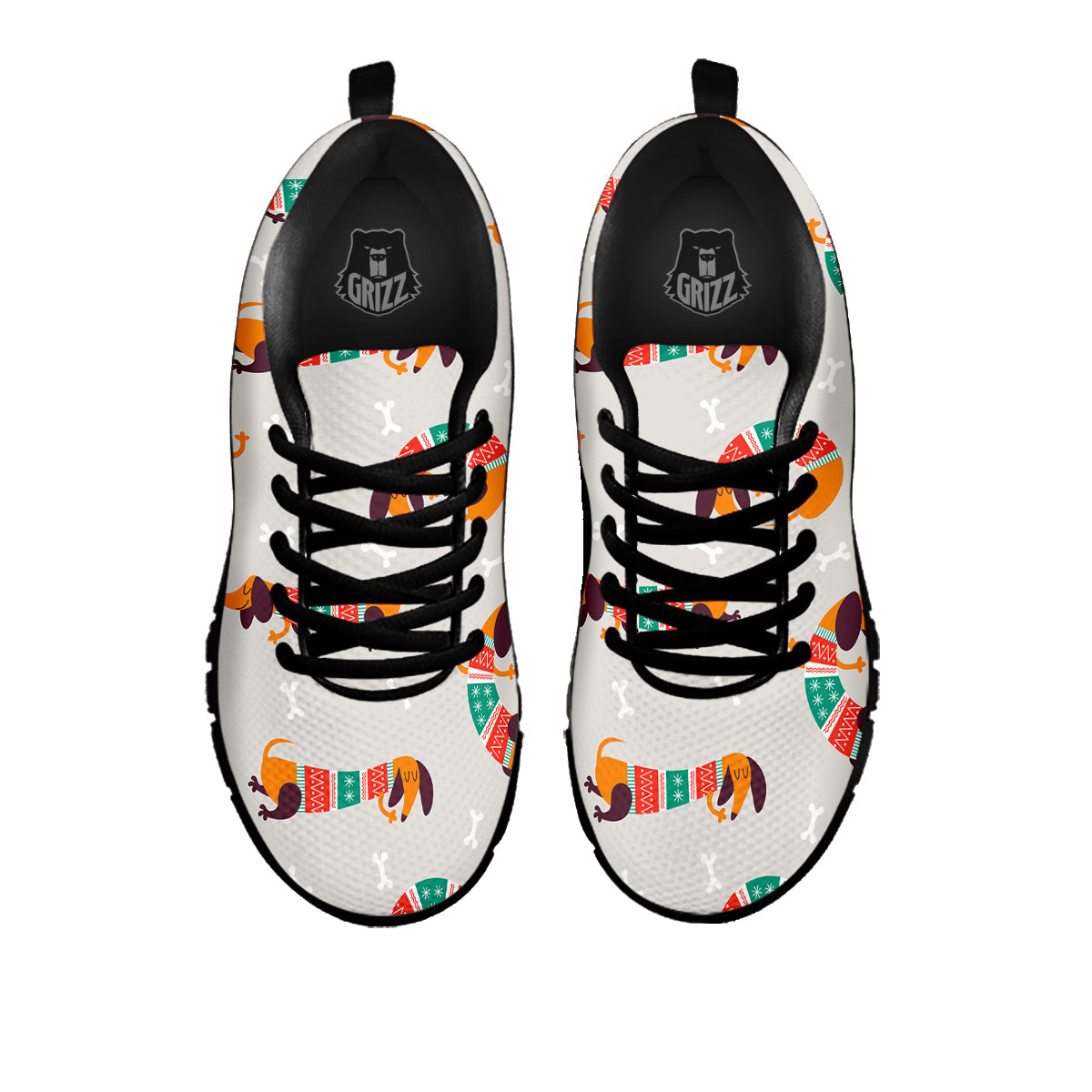 Dachshund Xmas Print Pattern Black Sneaker-grizzshop