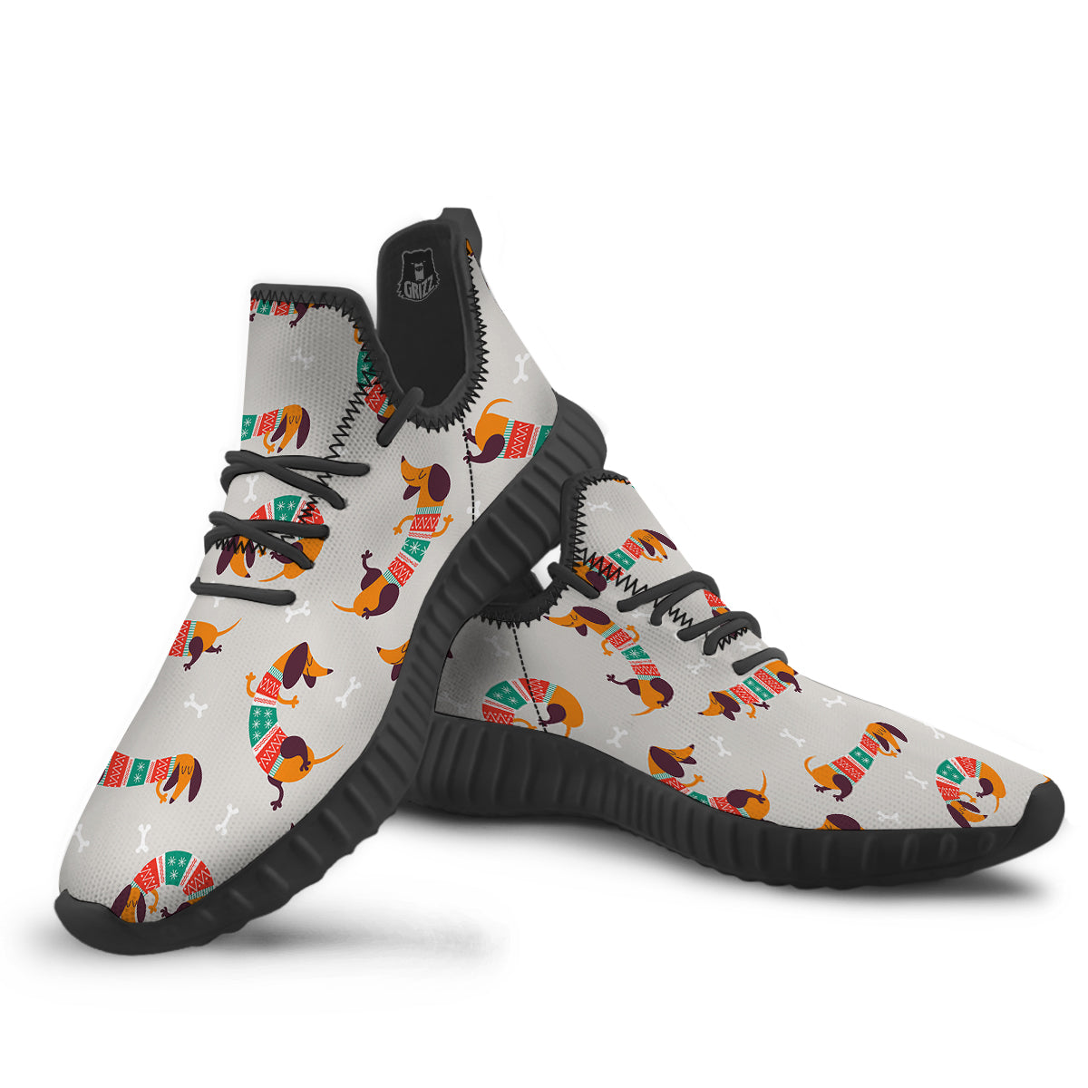 Dachshund Xmas Print Pattern Black Walking Shoes-grizzshop