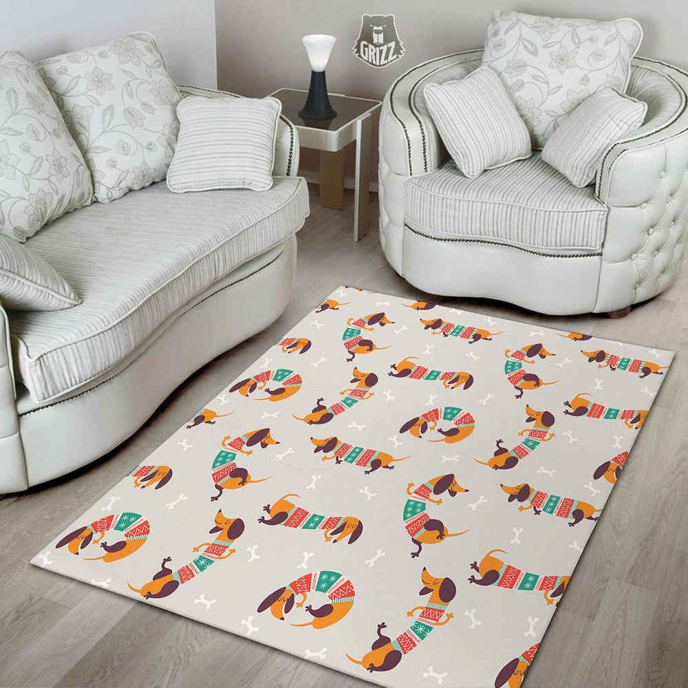 Dachshund Xmas Print Pattern Floor Mat-grizzshop