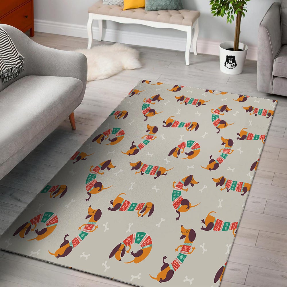 Dachshund Xmas Print Pattern Floor Mat-grizzshop