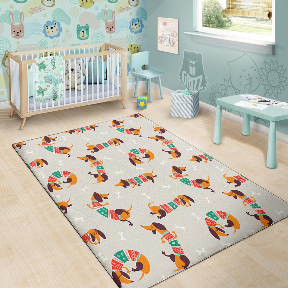 Dachshund Xmas Print Pattern Floor Mat-grizzshop
