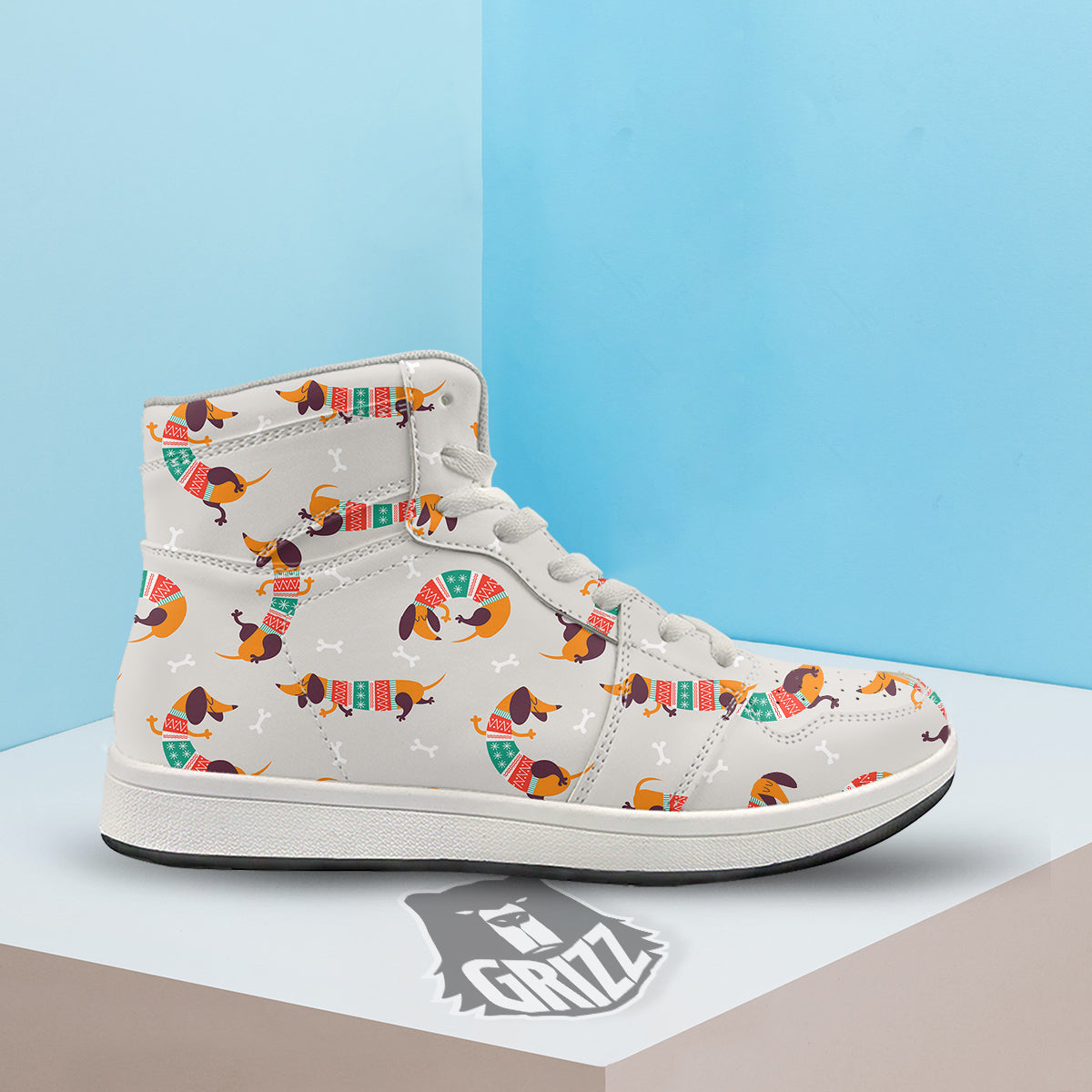 Dachshund Xmas Print Pattern High Top Sneakers-grizzshop