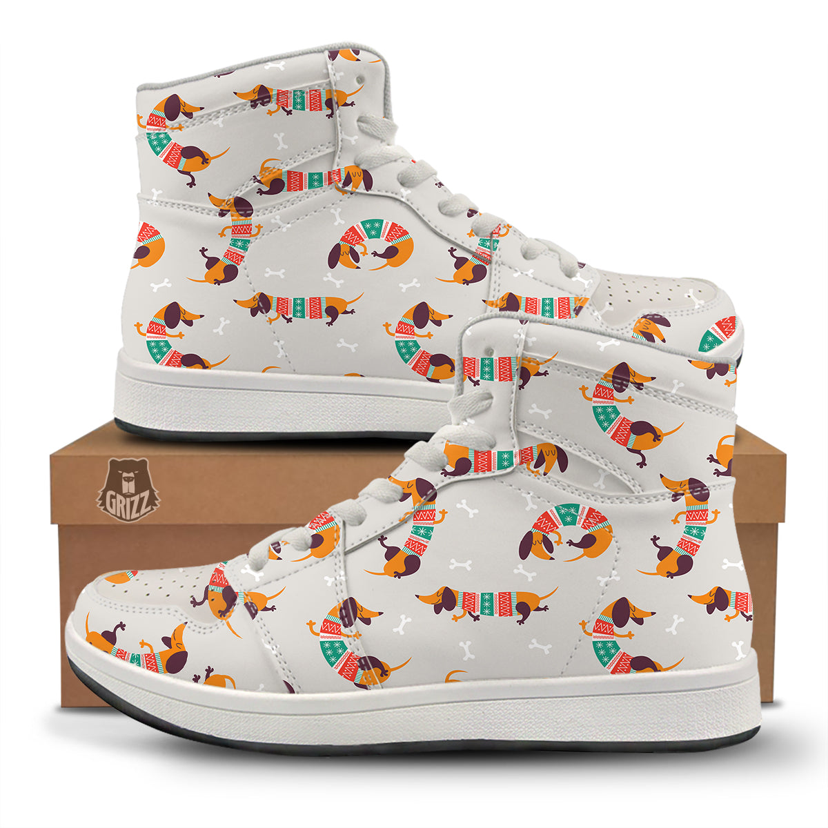Dachshund Xmas Print Pattern High Top Sneakers-grizzshop