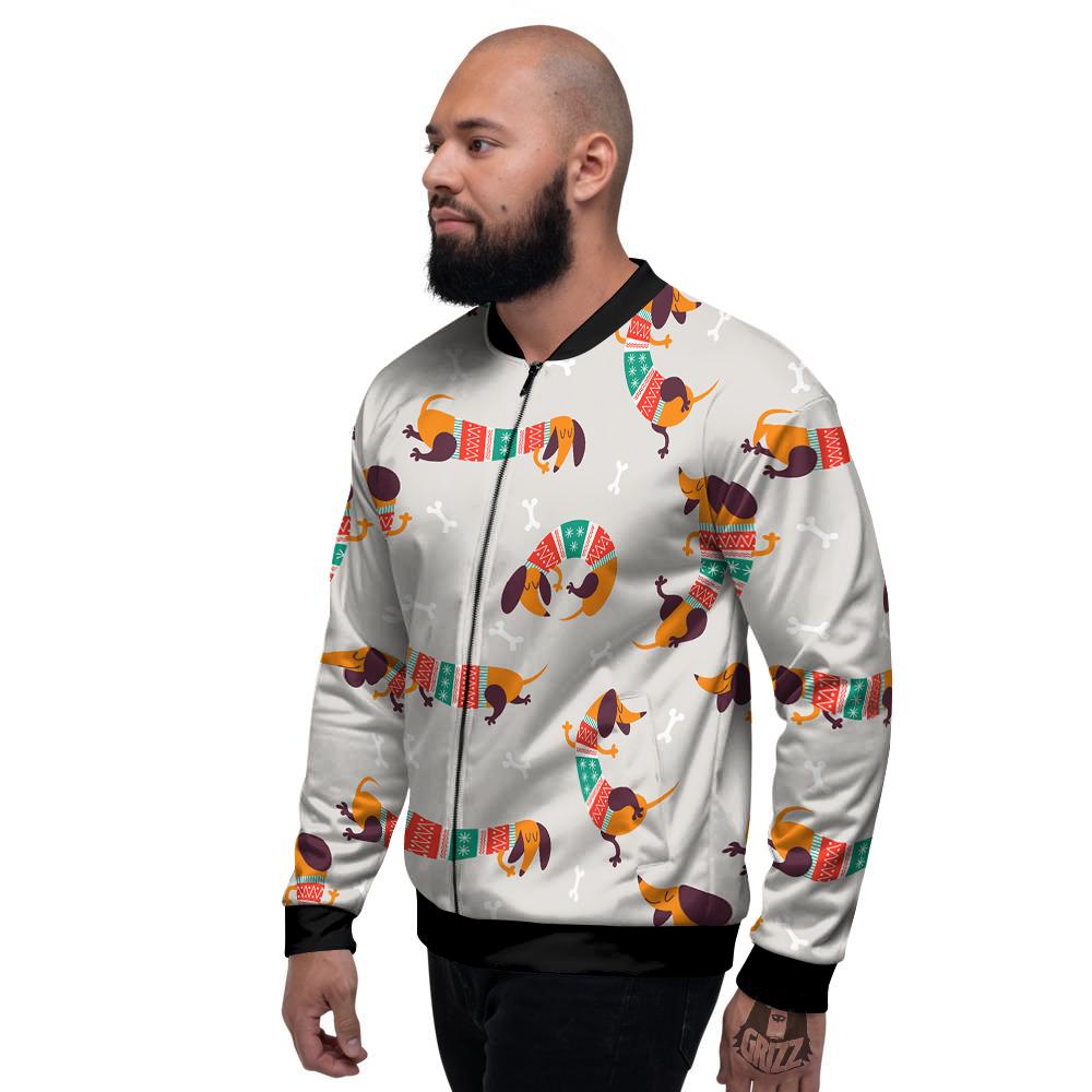 Dachshund Xmas Print Pattern Men's Bomber Jacket-grizzshop