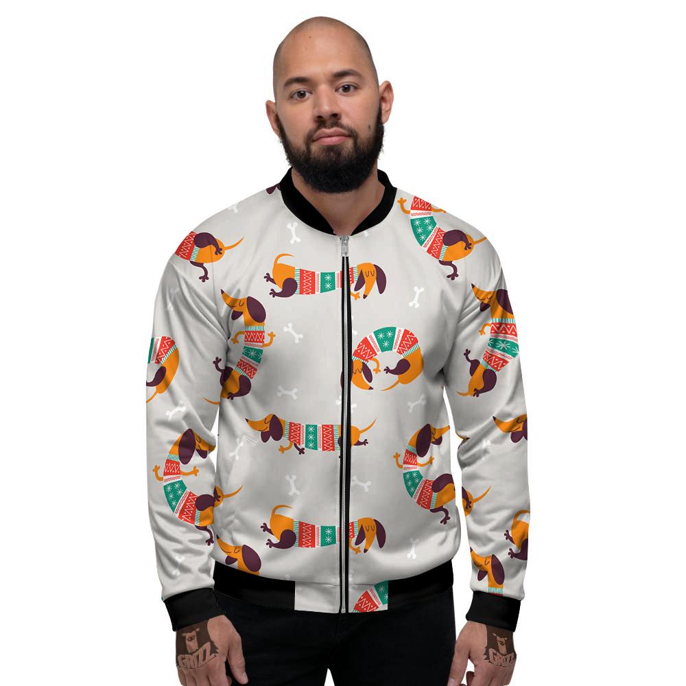 Dachshund Xmas Print Pattern Men's Bomber Jacket-grizzshop