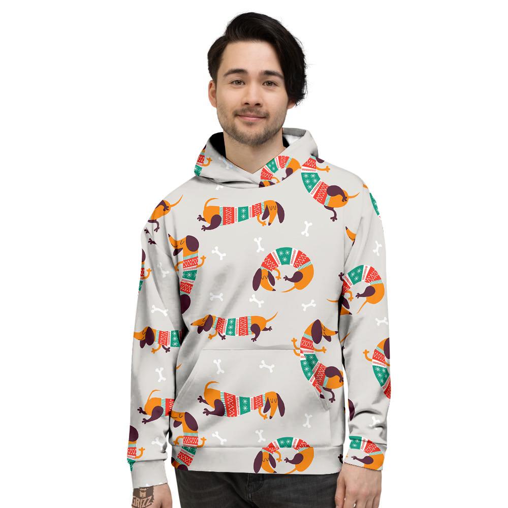 Dachshund Xmas Print Pattern Men's Hoodie-grizzshop