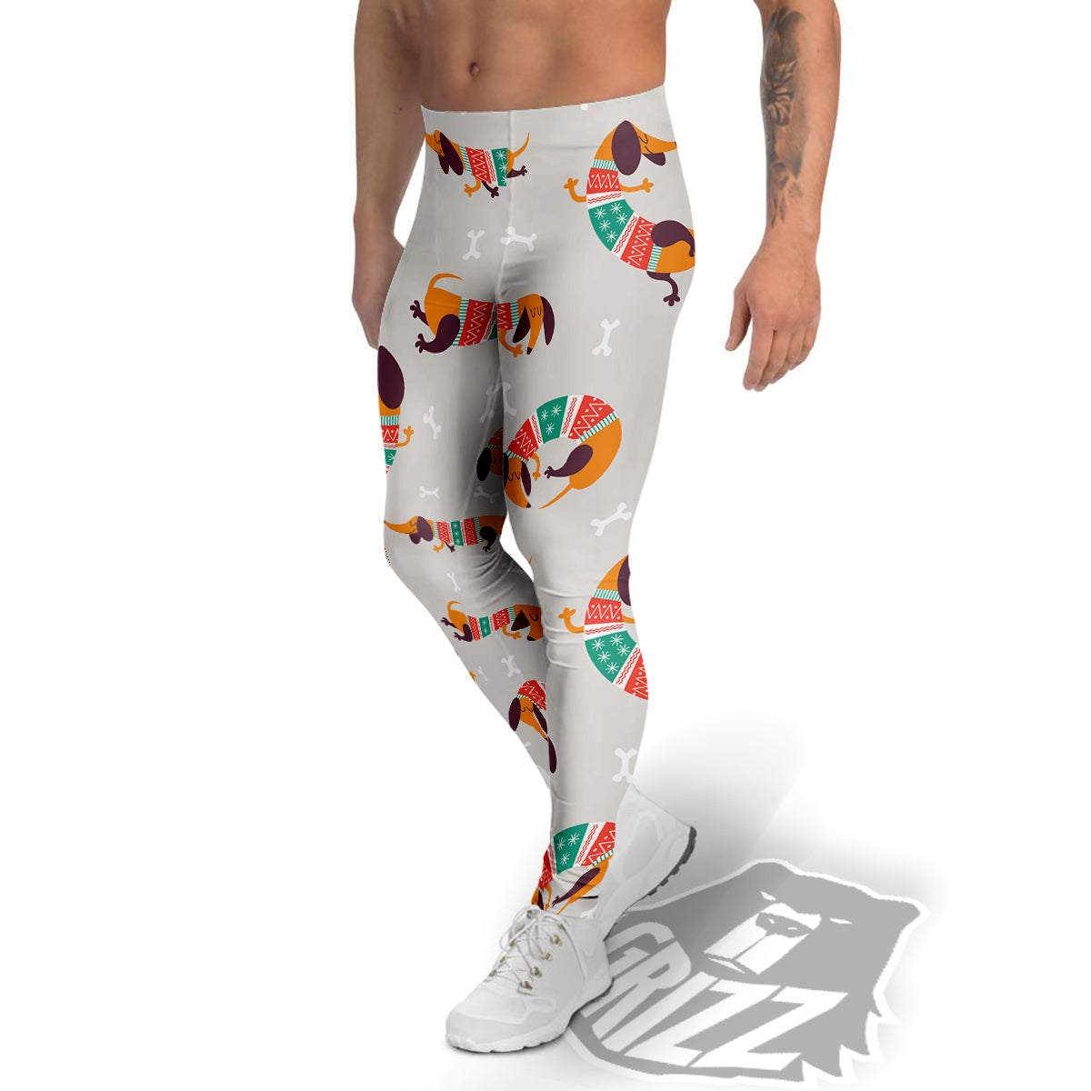 Dachshund Xmas Print Pattern Men's Leggings-grizzshop