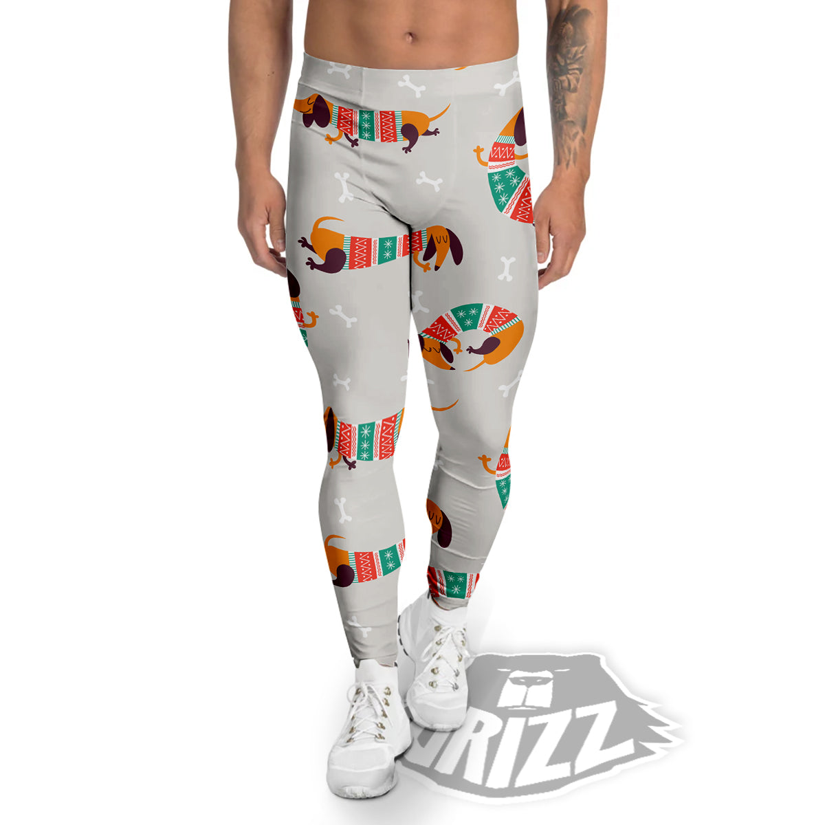 Dachshund Xmas Print Pattern Men's Leggings-grizzshop
