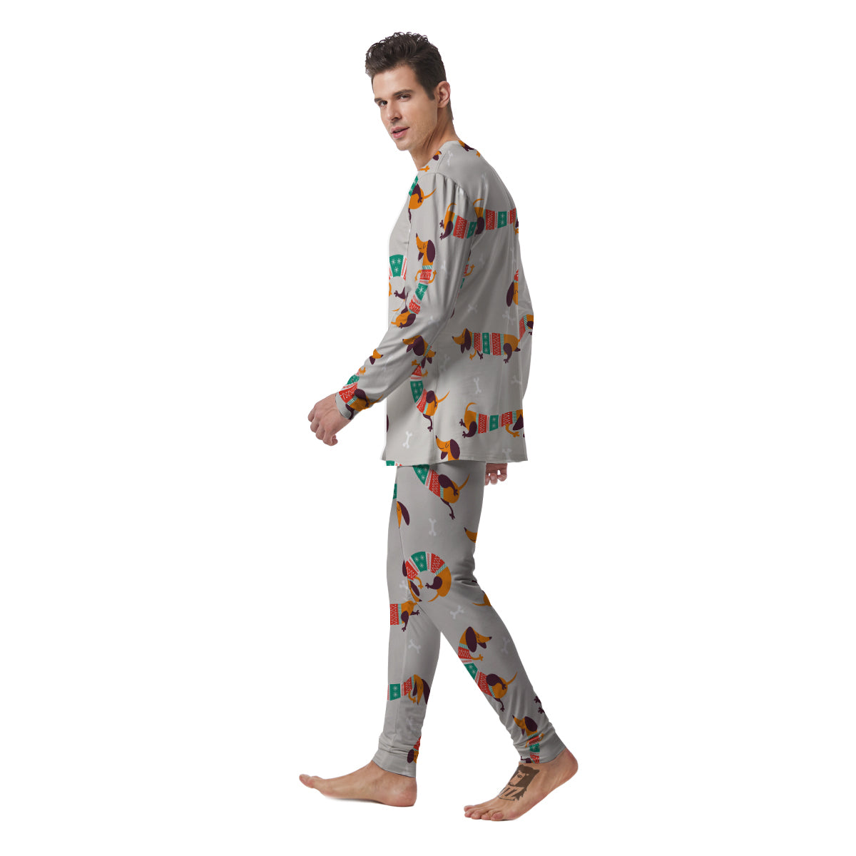 Dachshund Xmas Print Pattern Men's Pajamas-grizzshop