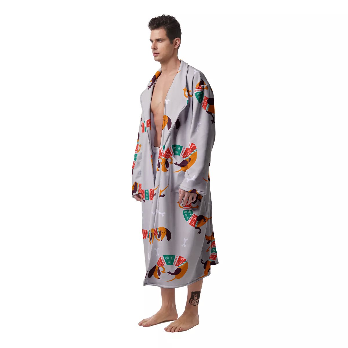 Dachshund Xmas Print Pattern Men's Robe-grizzshop