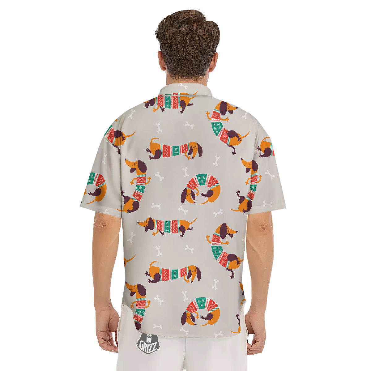 Dachshund Xmas Print Pattern Men's Short Sleeve Shirts-grizzshop