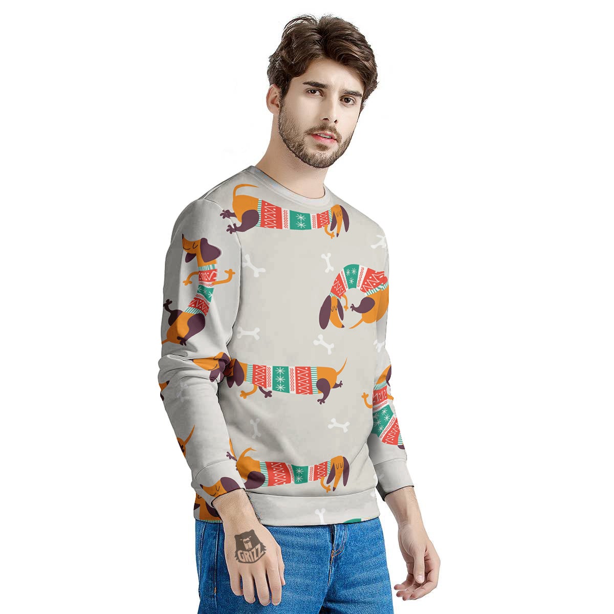 Dachshund Xmas Print Pattern Men's Sweatshirt-grizzshop