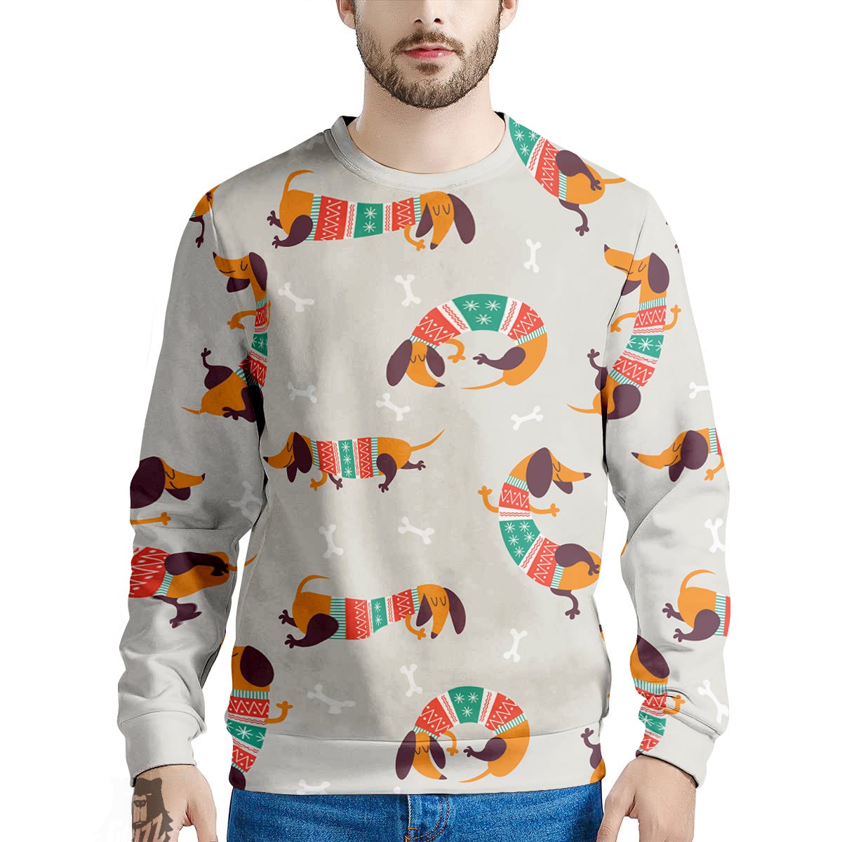 Dachshund Xmas Print Pattern Men's Sweatshirt-grizzshop