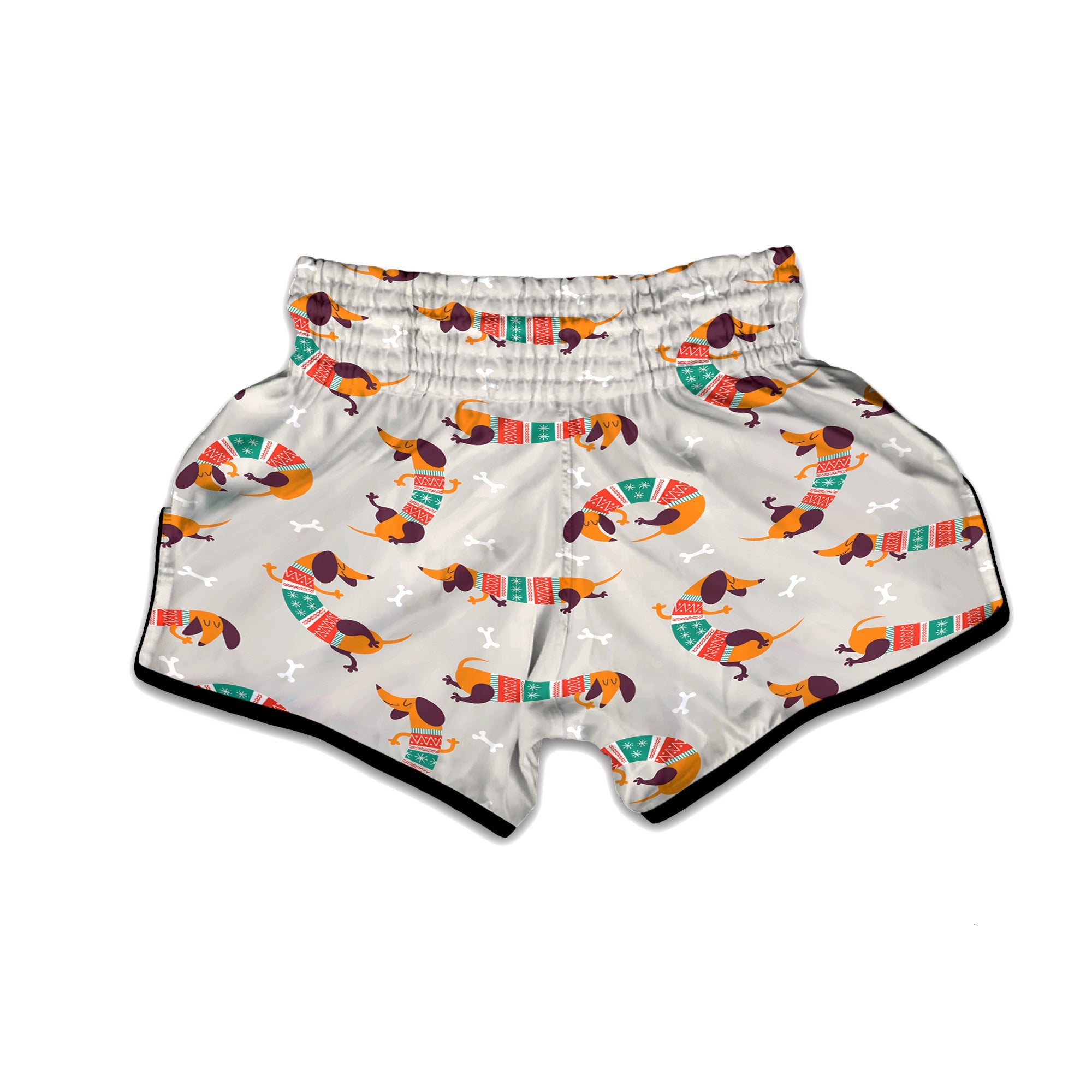 Dachshund Xmas Print Pattern Muay Thai Boxing Shorts-grizzshop