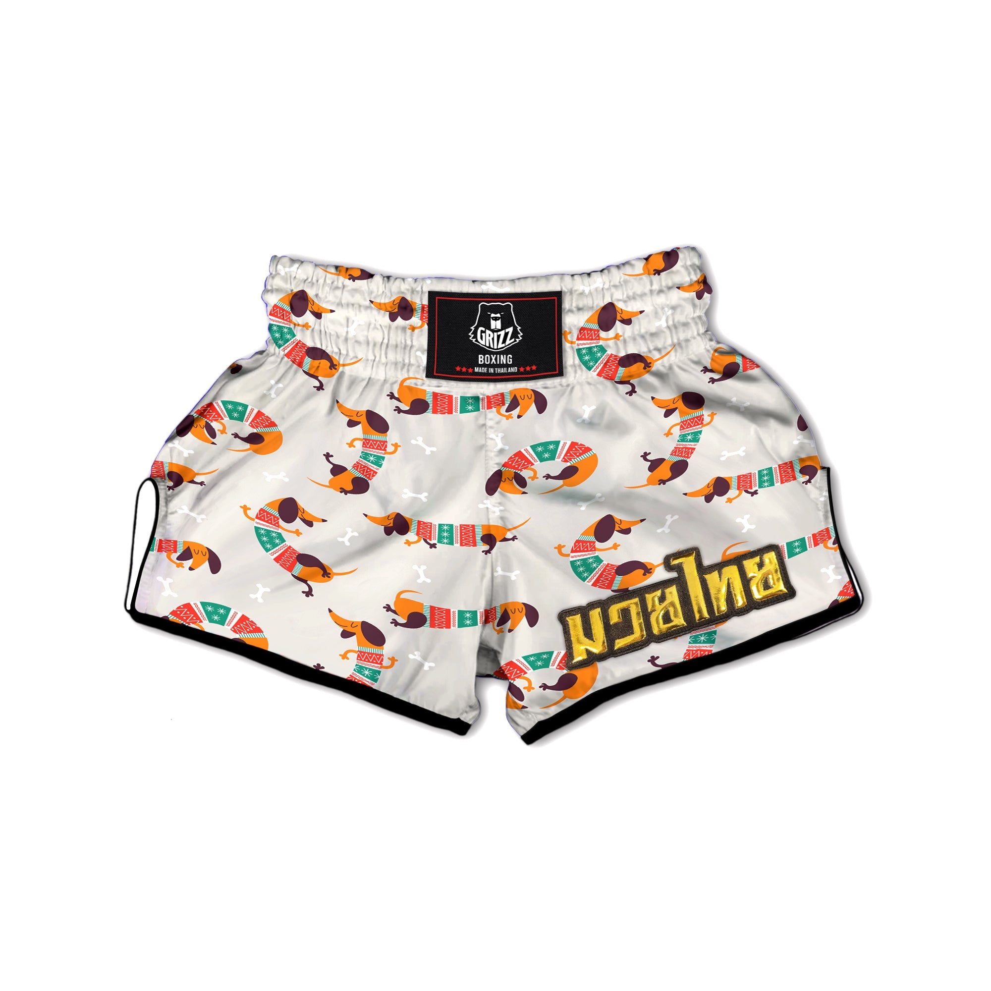 Dachshund Xmas Print Pattern Muay Thai Boxing Shorts-grizzshop