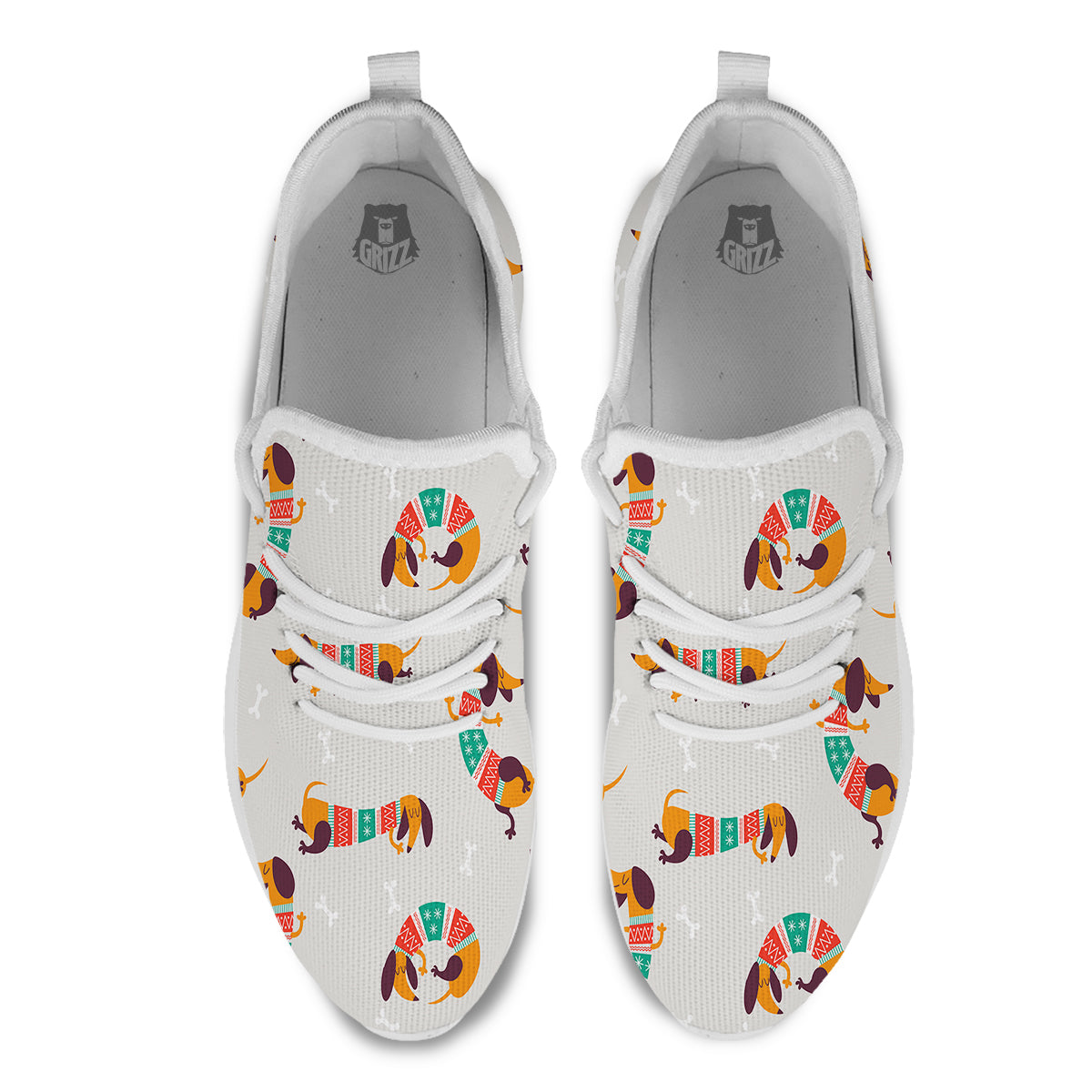 Dachshund Xmas Print Pattern White Athletic Shoes-grizzshop