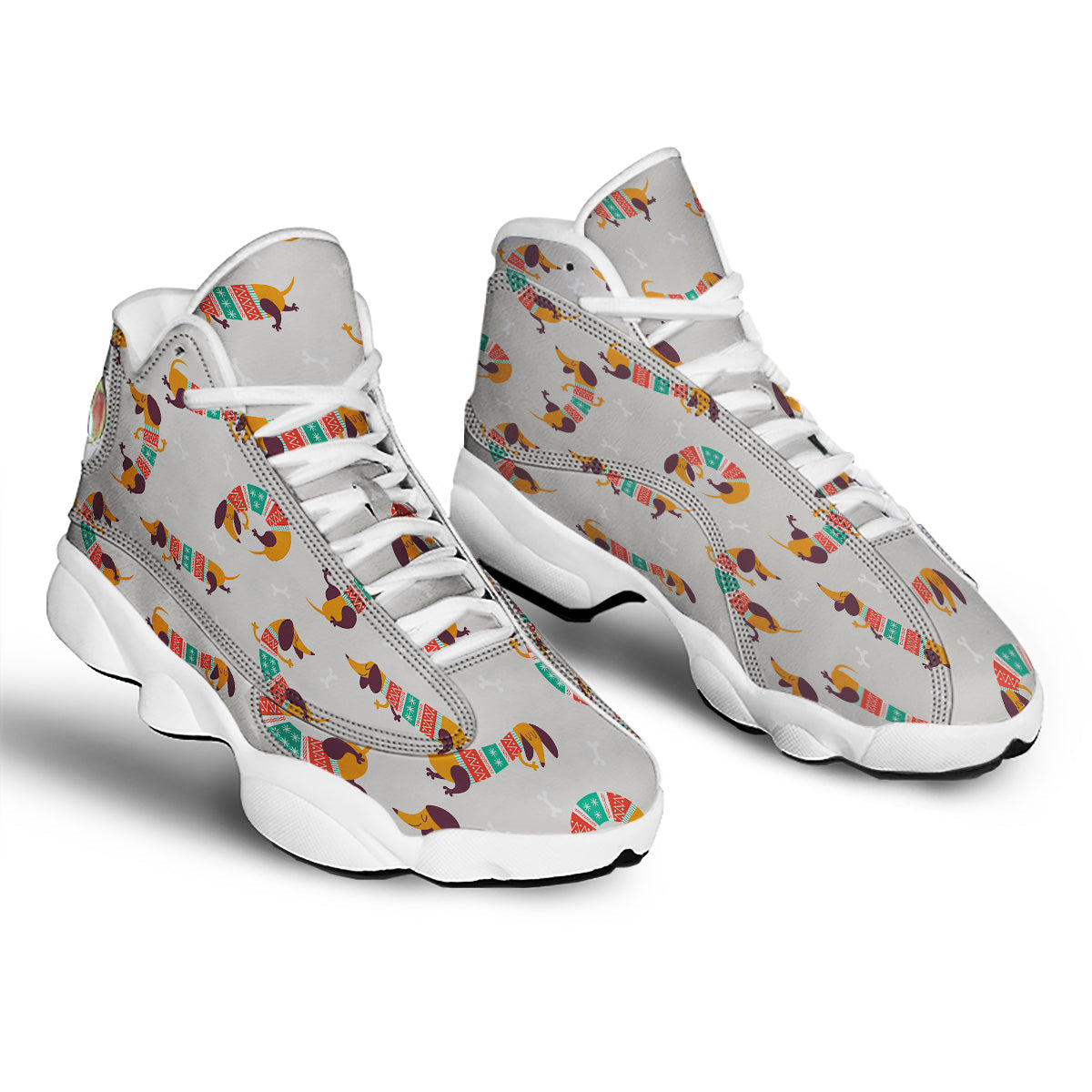 Dachshund Xmas Print Pattern White Basketball Shoes-grizzshop