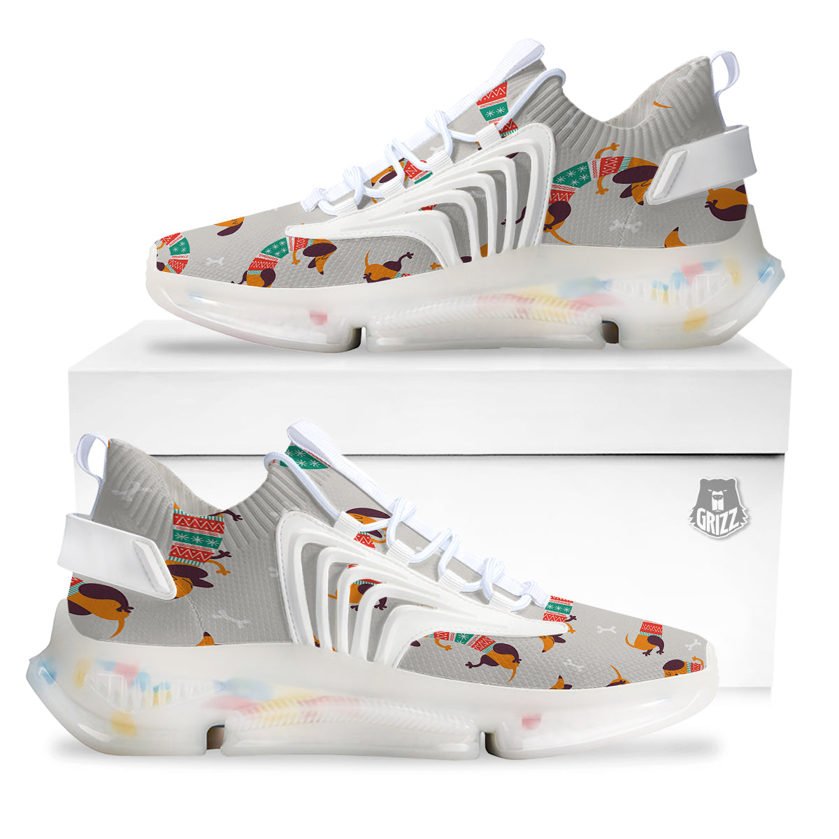 Dachshund Xmas Print Pattern White Gym Shoes-grizzshop