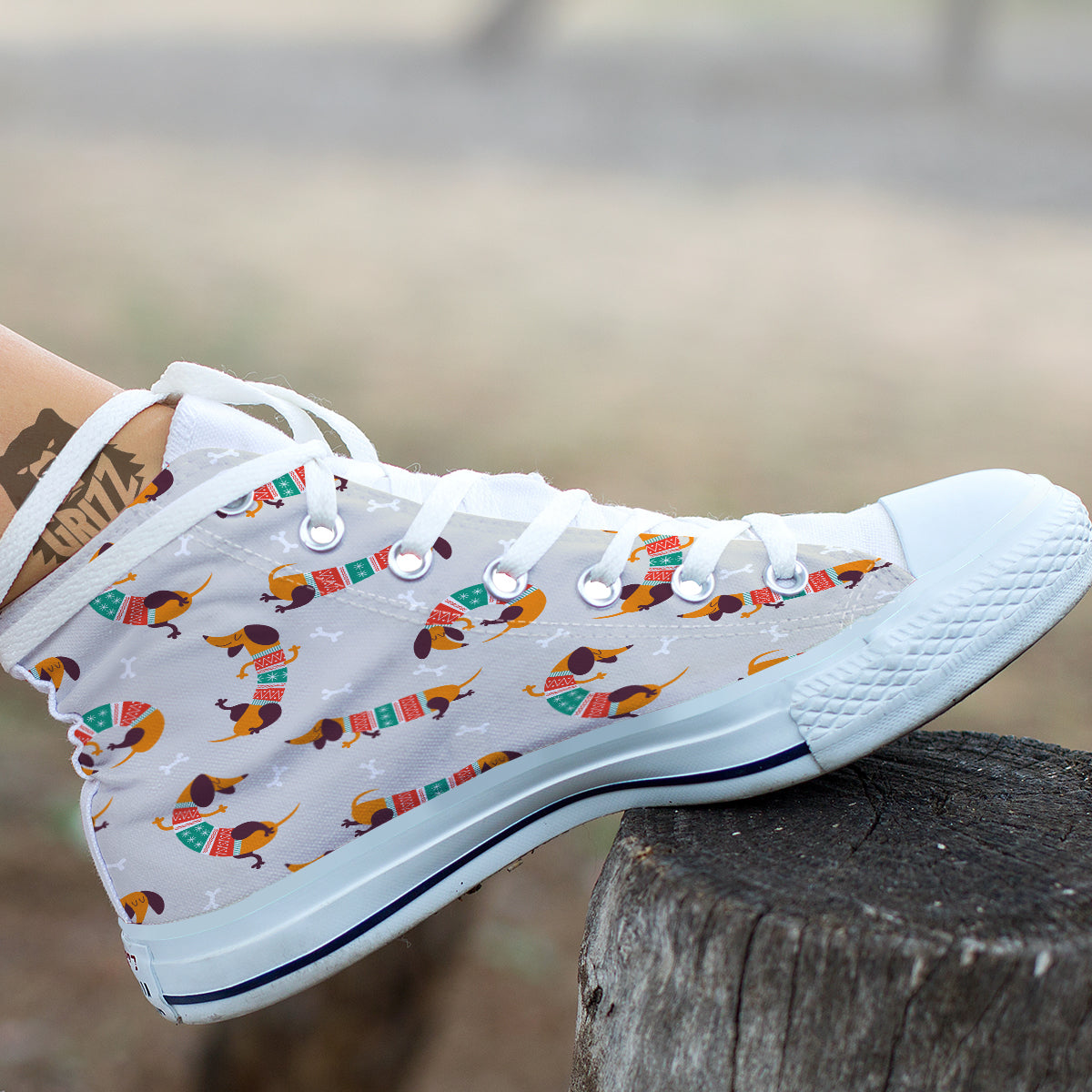 Dachshund Xmas Print Pattern White High Top Shoes-grizzshop