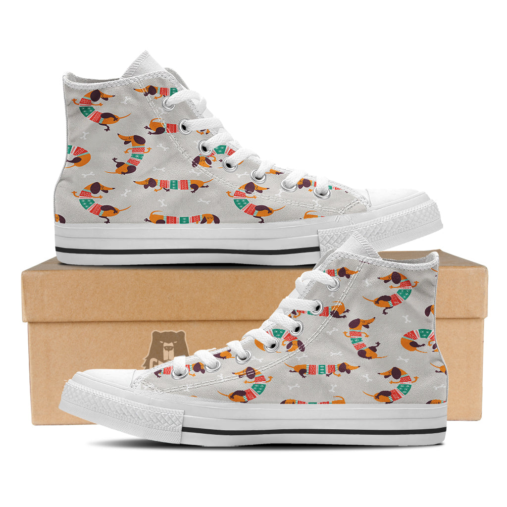 Dachshund Xmas Print Pattern White High Top Shoes-grizzshop
