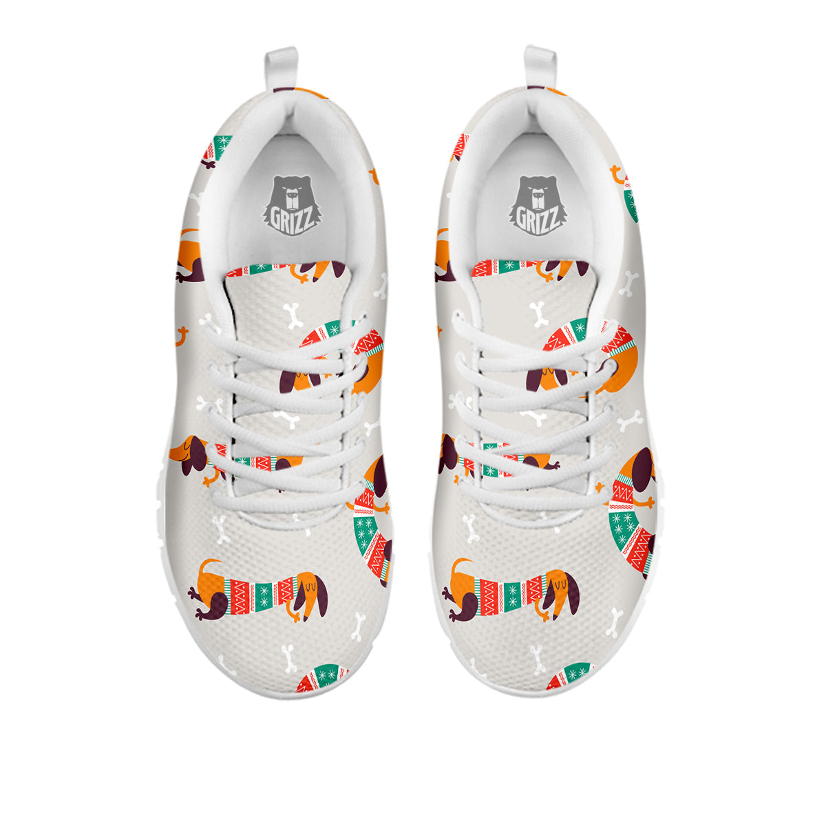 Dachshund Xmas Print Pattern White Sneaker-grizzshop