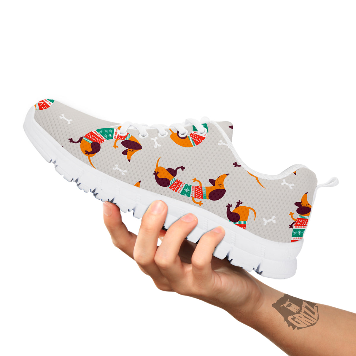 Dachshund Xmas Print Pattern White Sneaker-grizzshop