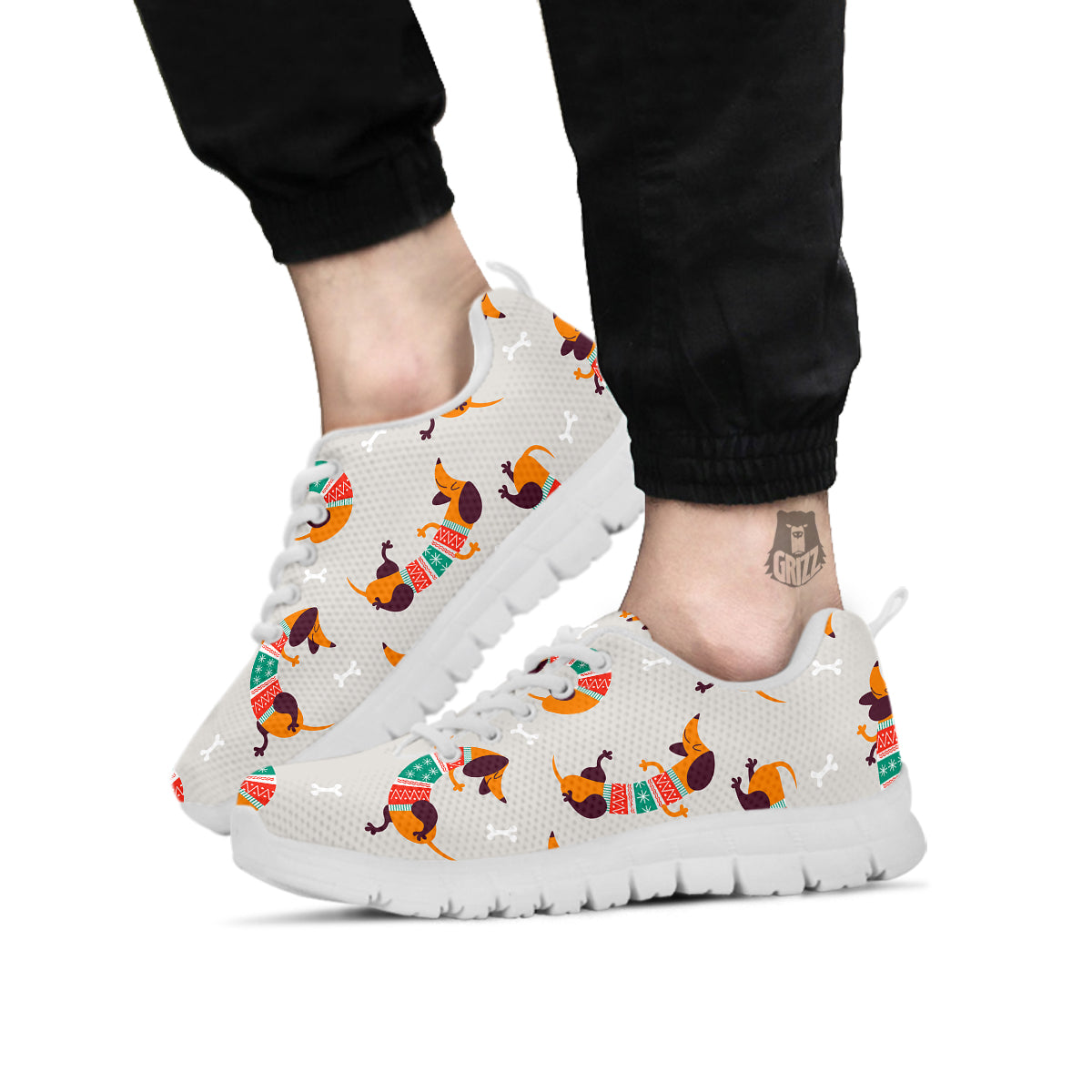 Dachshund Xmas Print Pattern White Sneaker-grizzshop