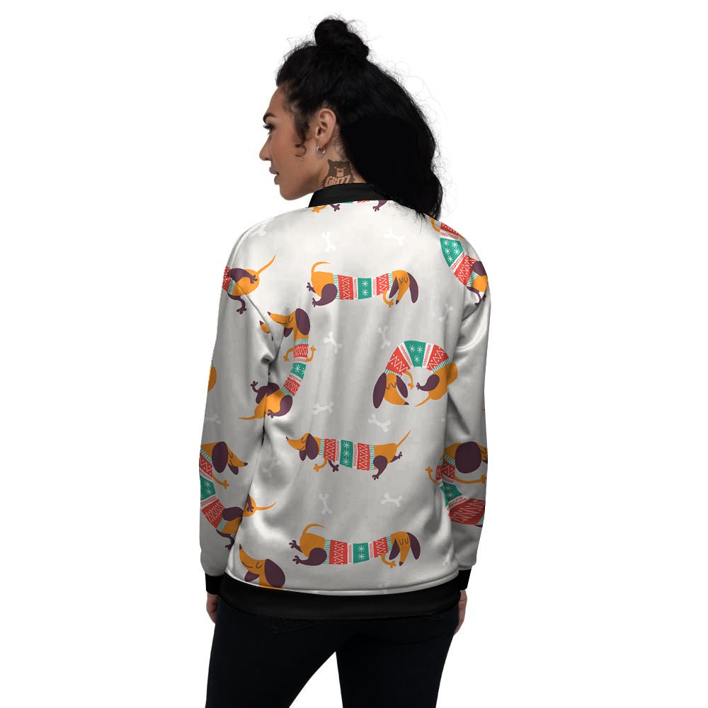 Dachshund Xmas Print Pattern Women's Bomber Jacket-grizzshop