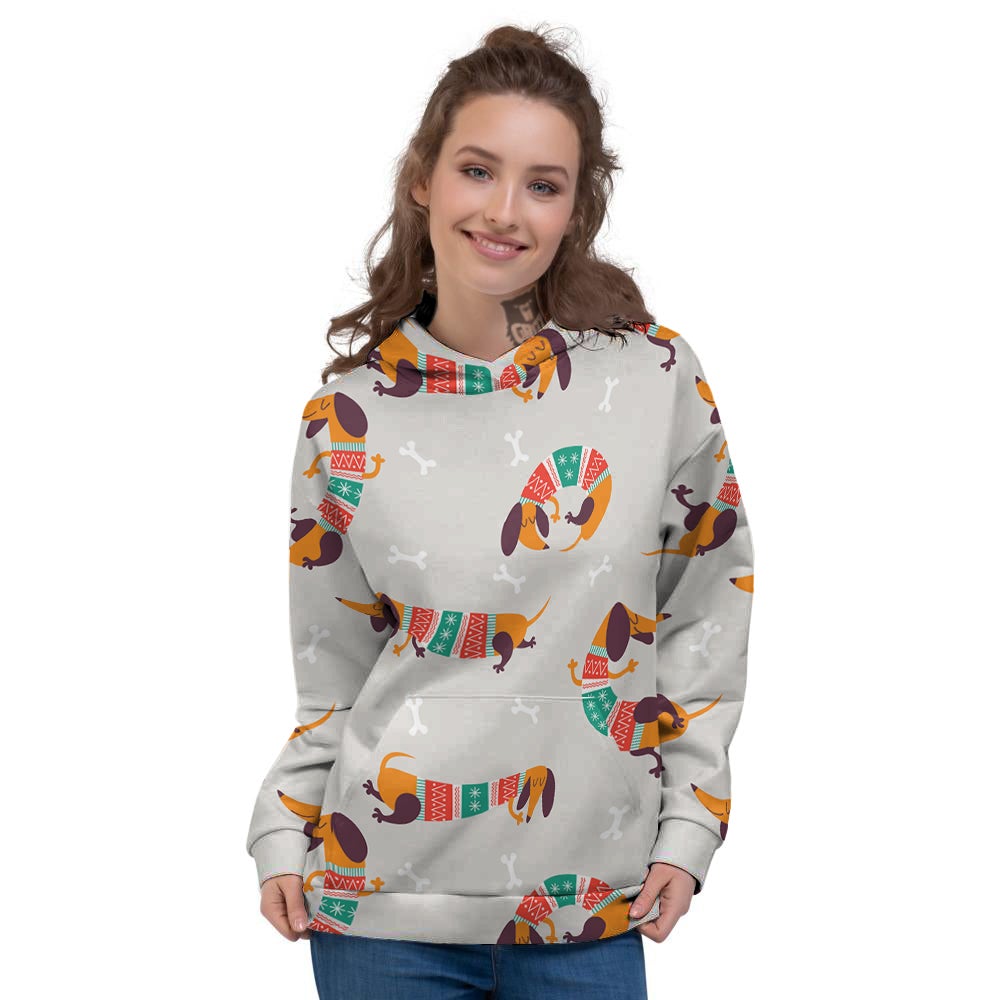 Dachshund Xmas Print Pattern Women's Hoodie-grizzshop