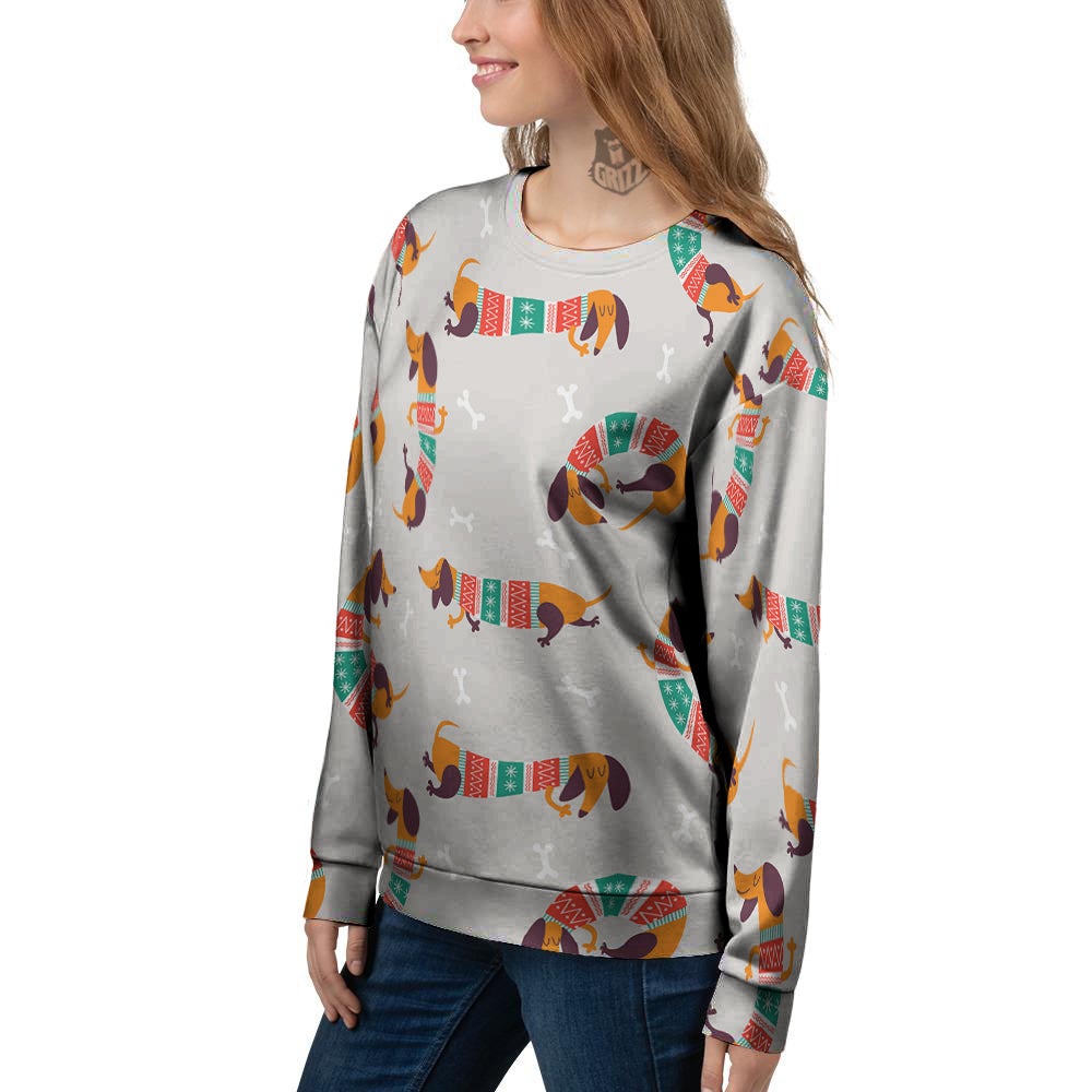 Dachshund Xmas Print Pattern Women's Sweatshirt-grizzshop