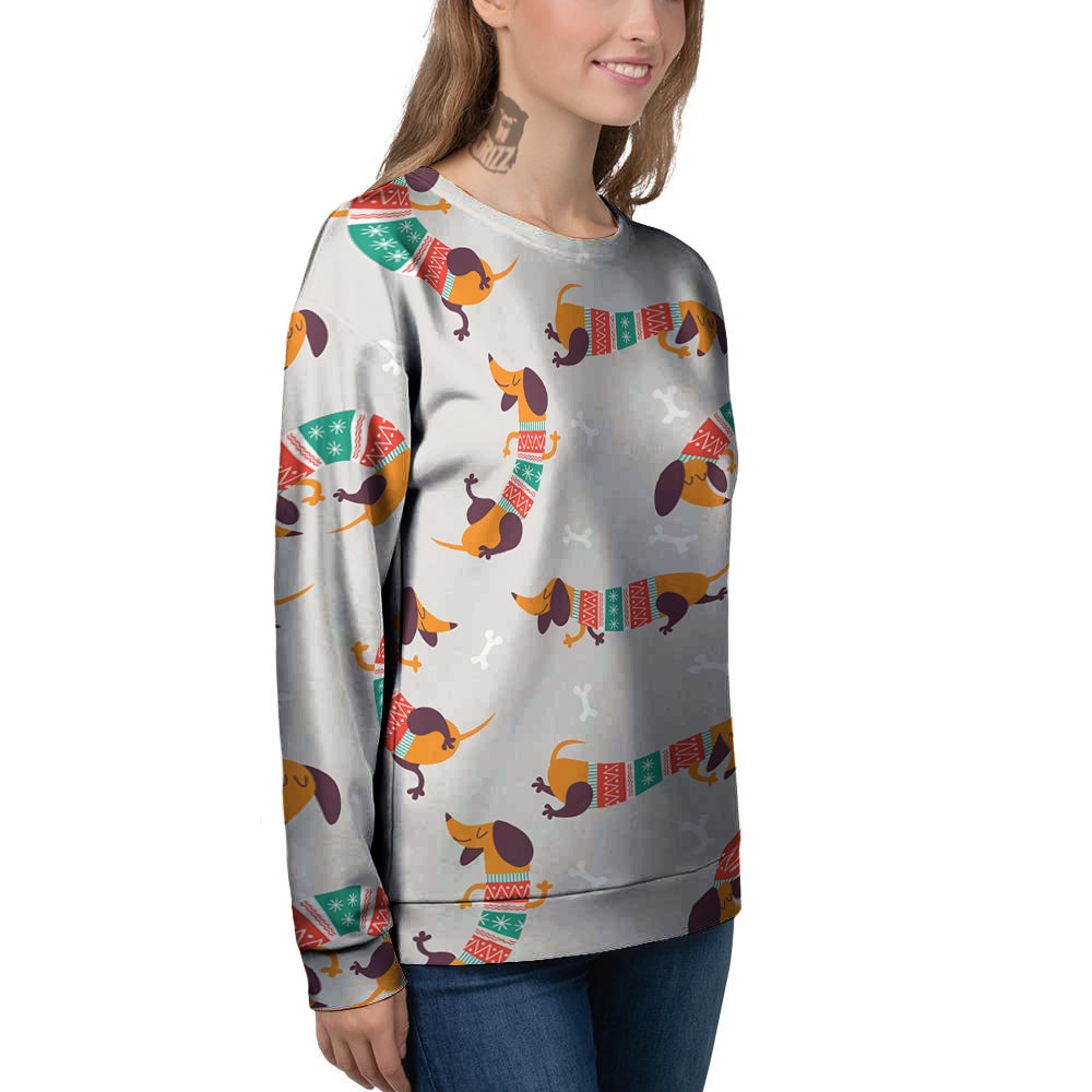 Dachshund Xmas Print Pattern Women's Sweatshirt-grizzshop