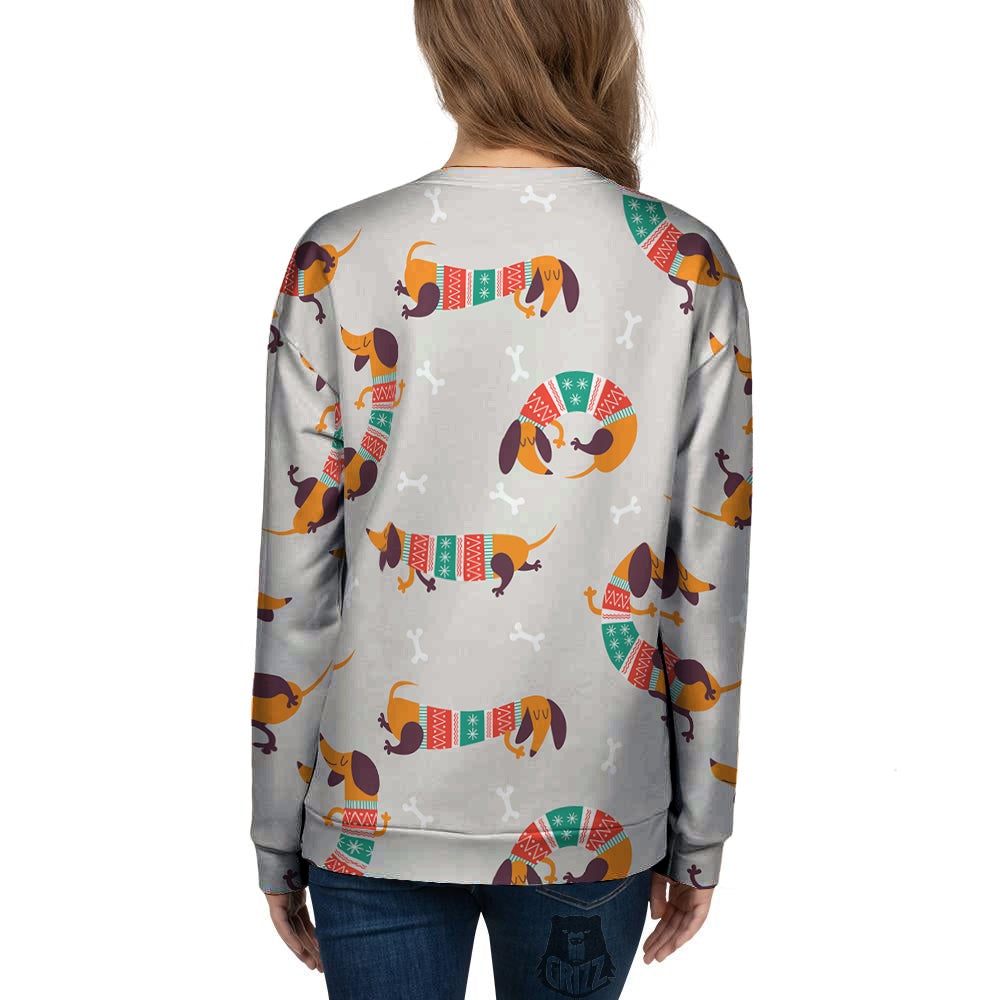 Dachshund Xmas Print Pattern Women's Sweatshirt-grizzshop