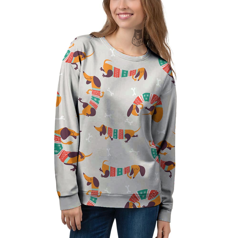 Dachshund Xmas Print Pattern Women's Sweatshirt-grizzshop