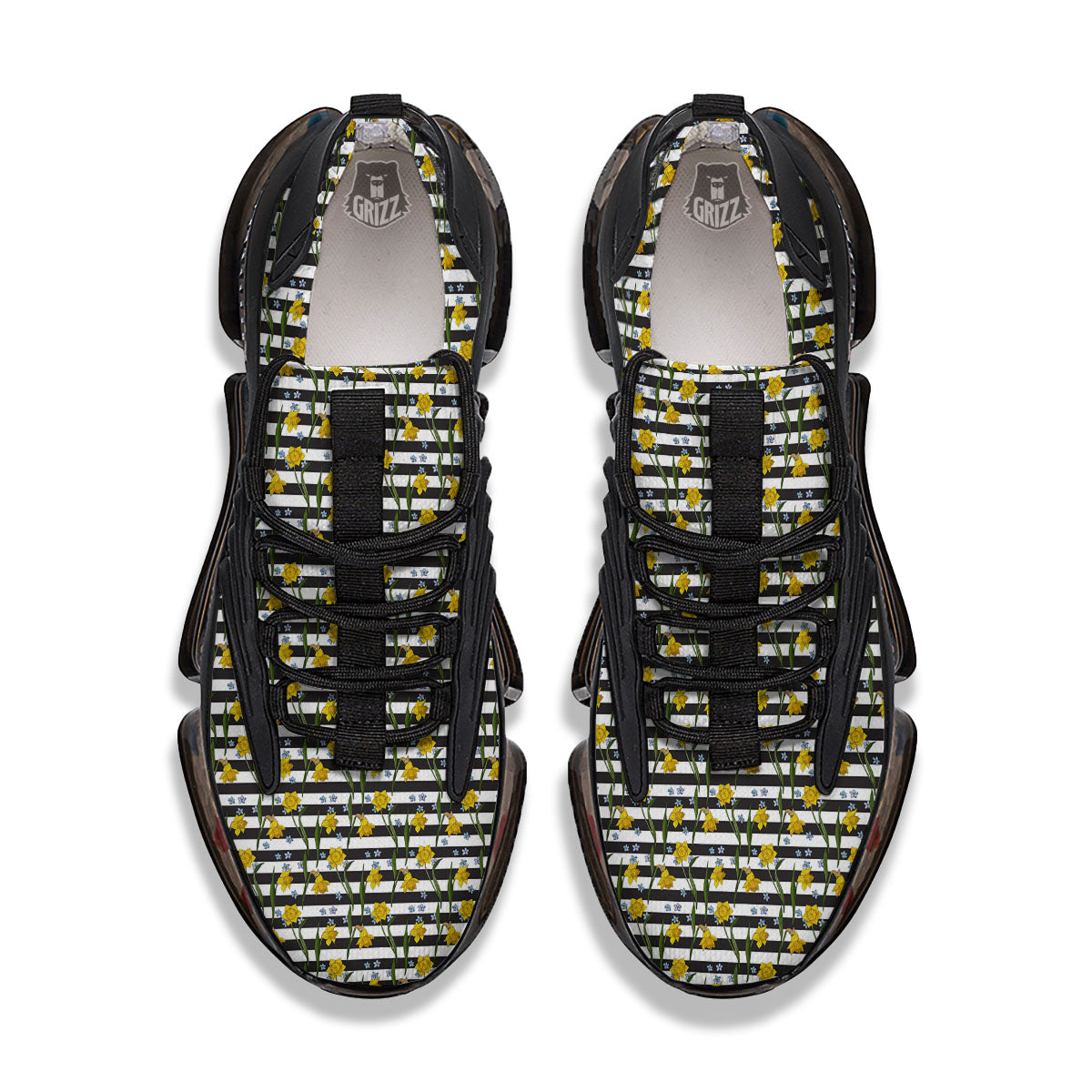 Daffodil Black Striped Print Pattern Black Gym Shoes-grizzshop