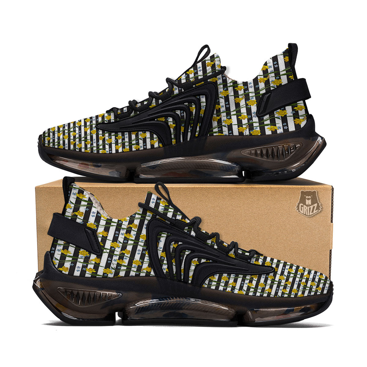 Daffodil Black Striped Print Pattern Black Gym Shoes-grizzshop