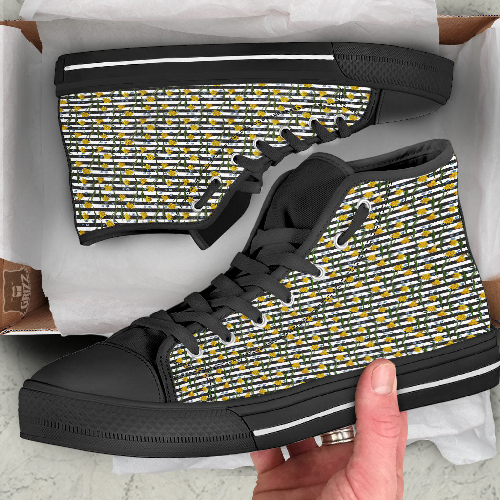 Daffodil Black Striped Print Pattern Black High Top Shoes-grizzshop