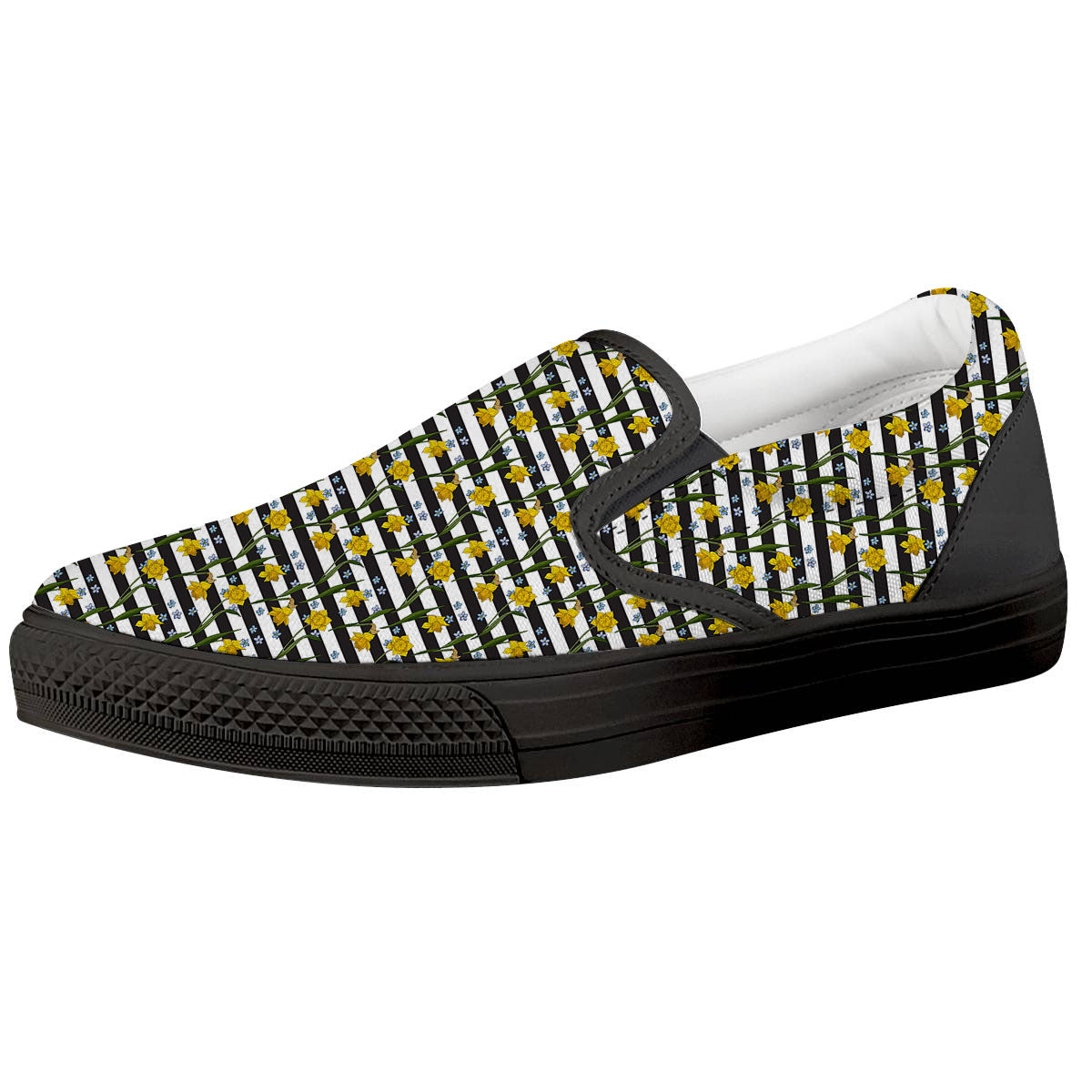 Daffodil Black Striped Print Pattern Black Slip On Shoes-grizzshop
