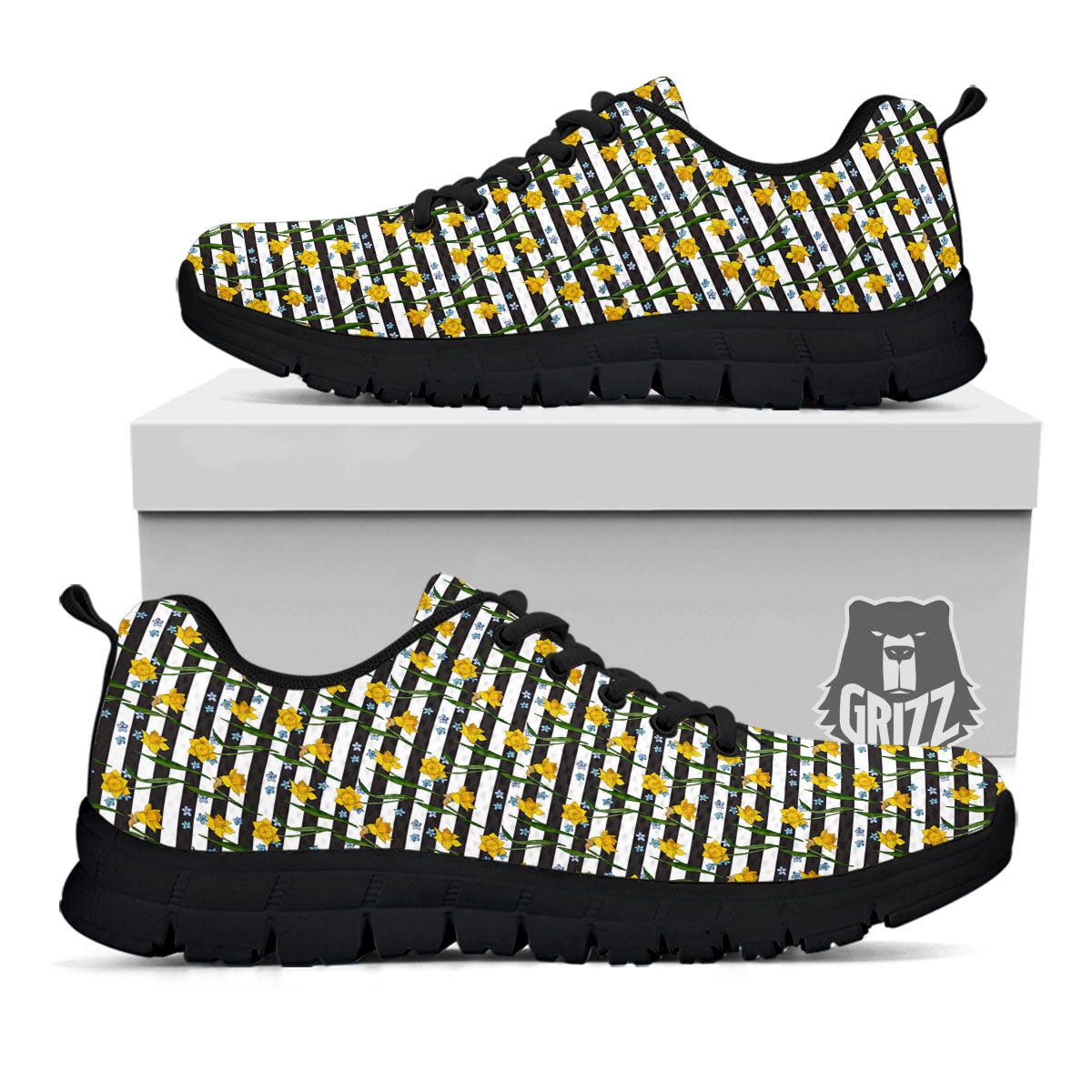 Daffodil Black Striped Print Pattern Black Sneaker-grizzshop