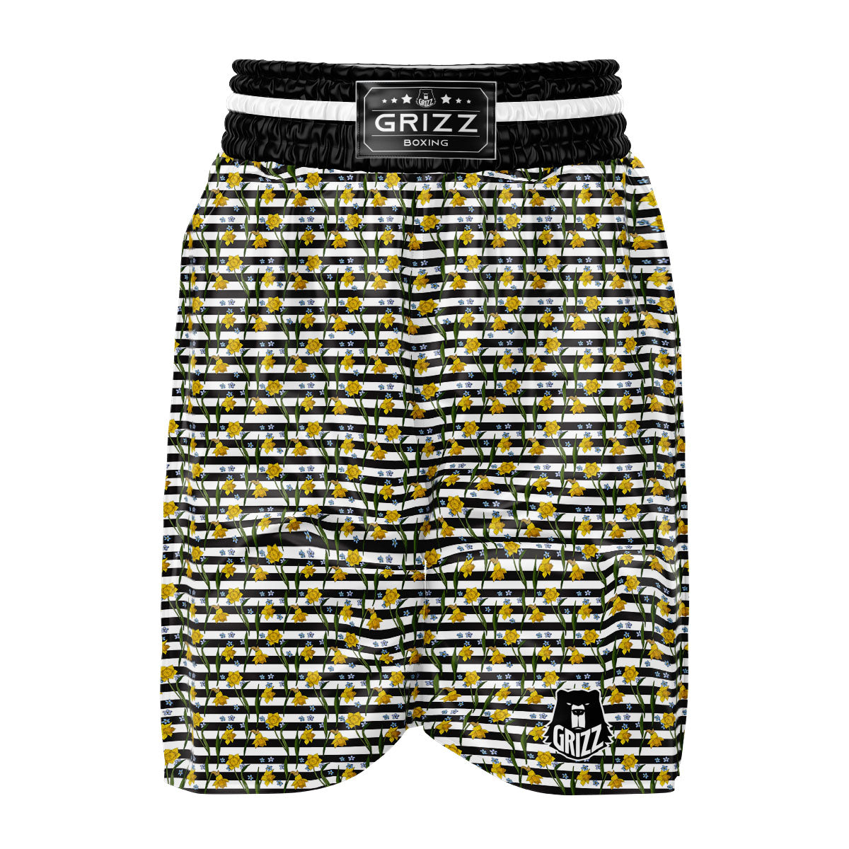 Daffodil Black Striped Print Pattern Boxing Shorts-grizzshop