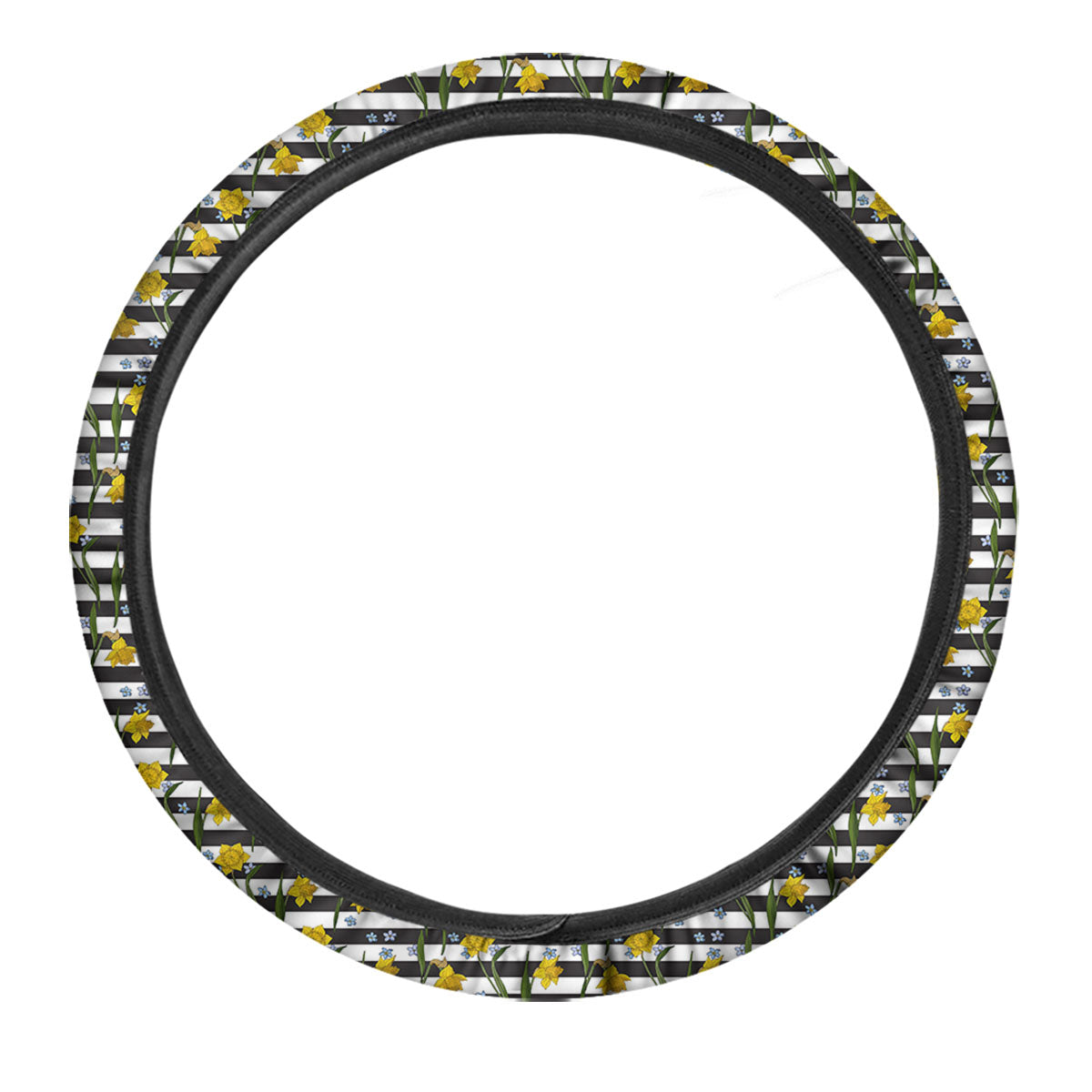 Daffodil Black Striped Print Pattern Car Steering Wheel Cover-grizzshop