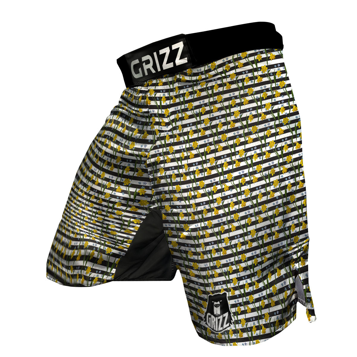 Daffodil Black Striped Print Pattern MMA Shorts-grizzshop