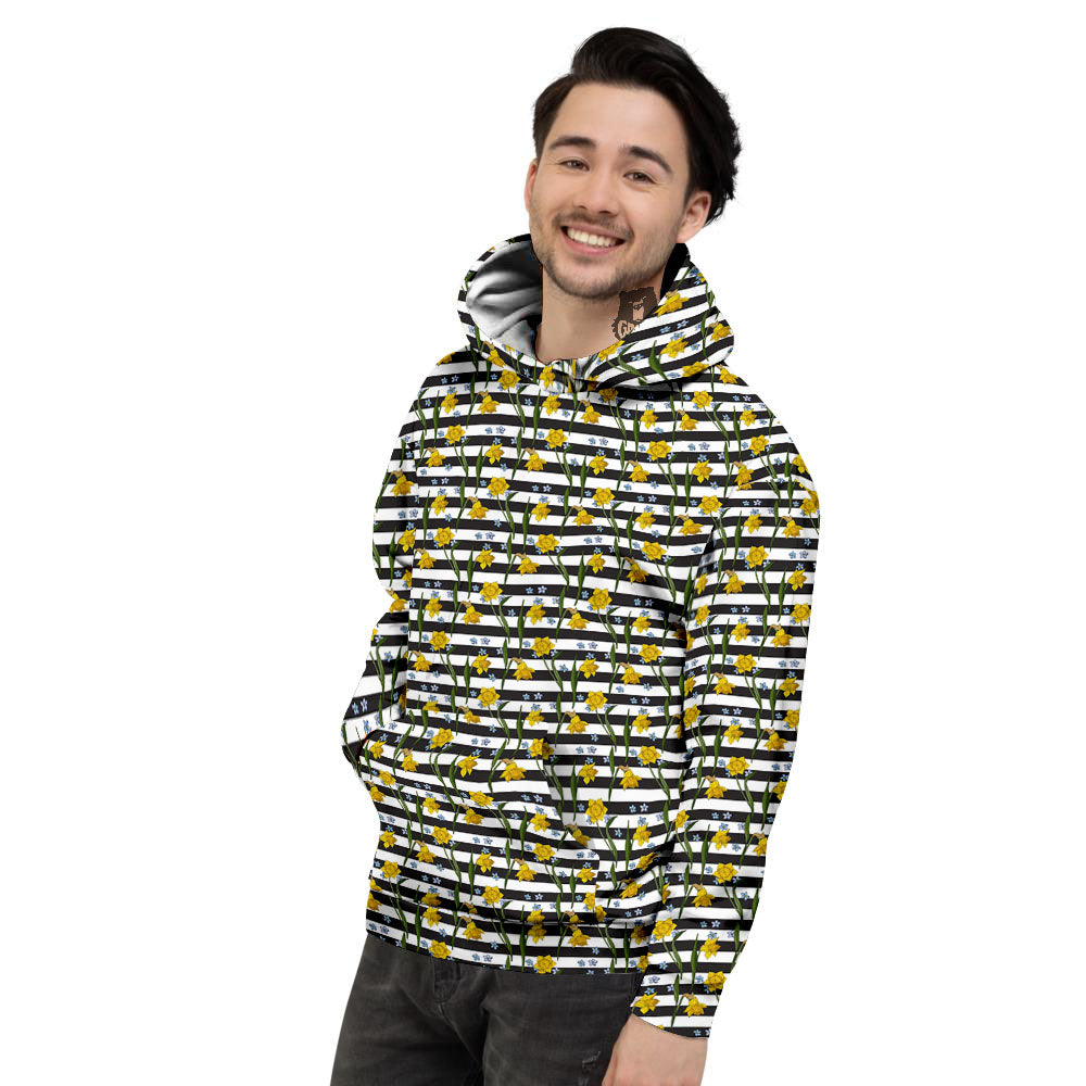 Daffodil Black Striped Print Pattern Men's Hoodie-grizzshop